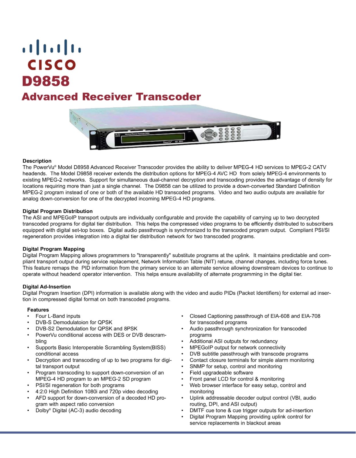 Free Shipping! Cisco PowerVu D9858 Advanced Receiver Transcoder