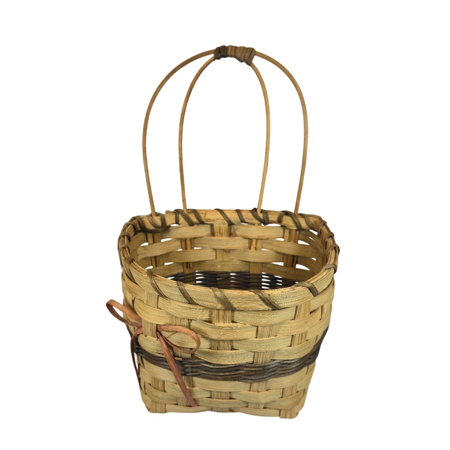 Handcrafted Woven Bow Basket Double Arch Handle Natural Rustic Storage decor
