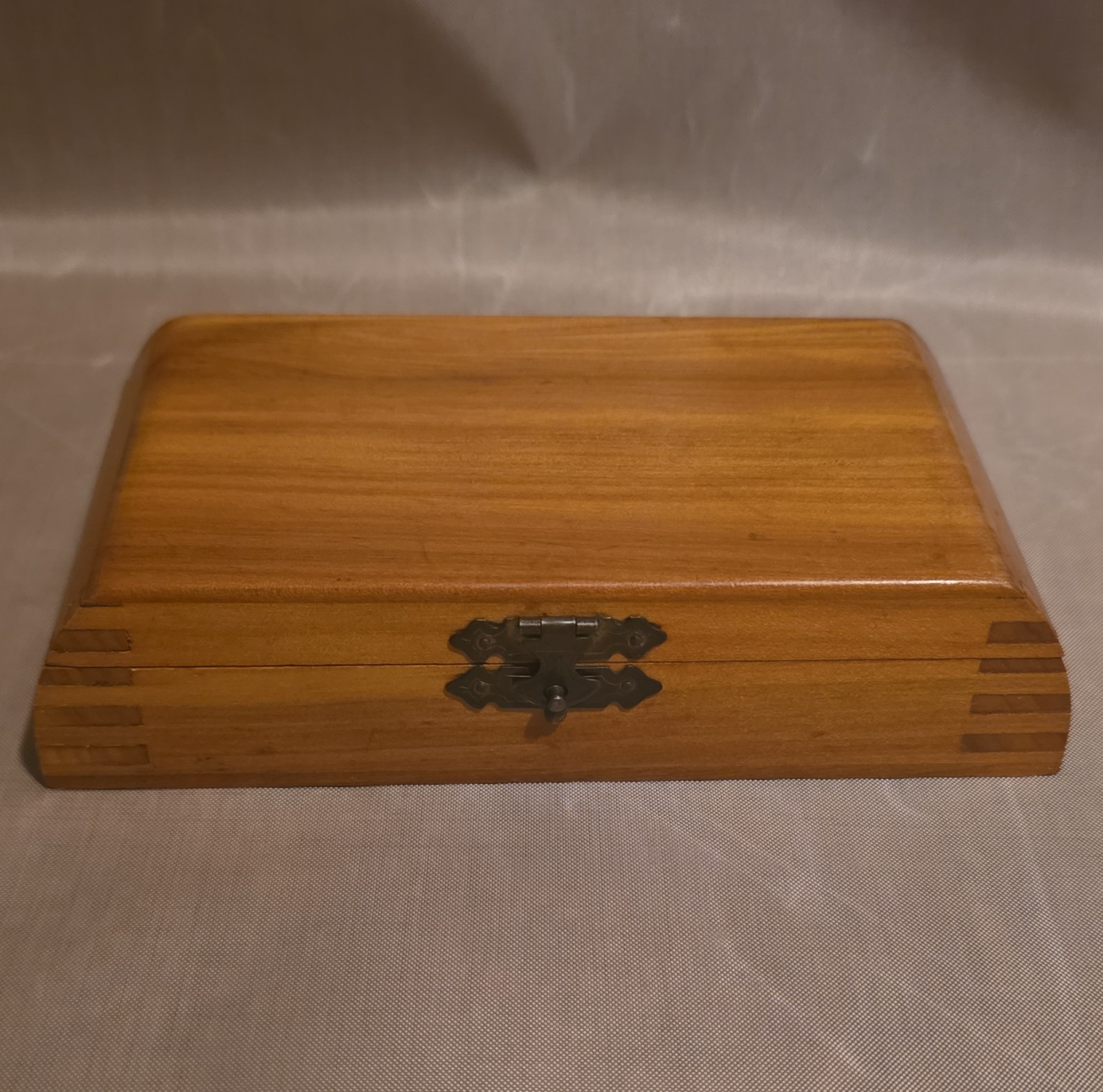 Wood Storage Box, Rectangular, Hinged Lid, Metal Latch, Brown Wood Grain