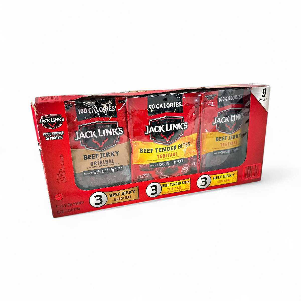 Jack Link's Beef Jerky, Original + Teriyaki Variety Pack, 1.25 oz - 9 Pack