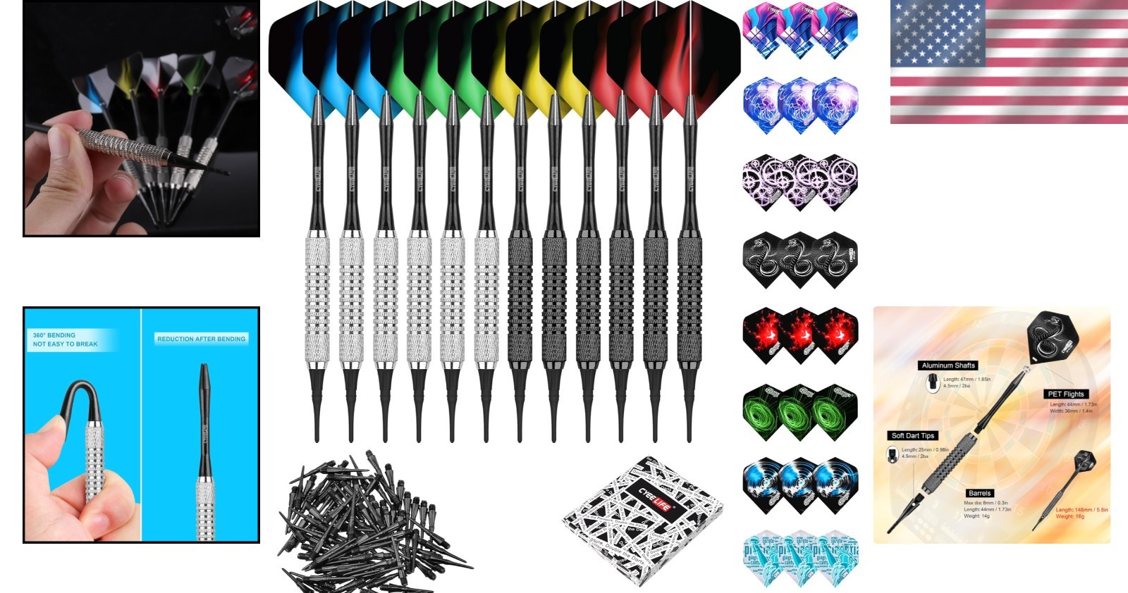 16g Soft Tip Darts Set with Extra Flights & Plastic Points for Beginners
