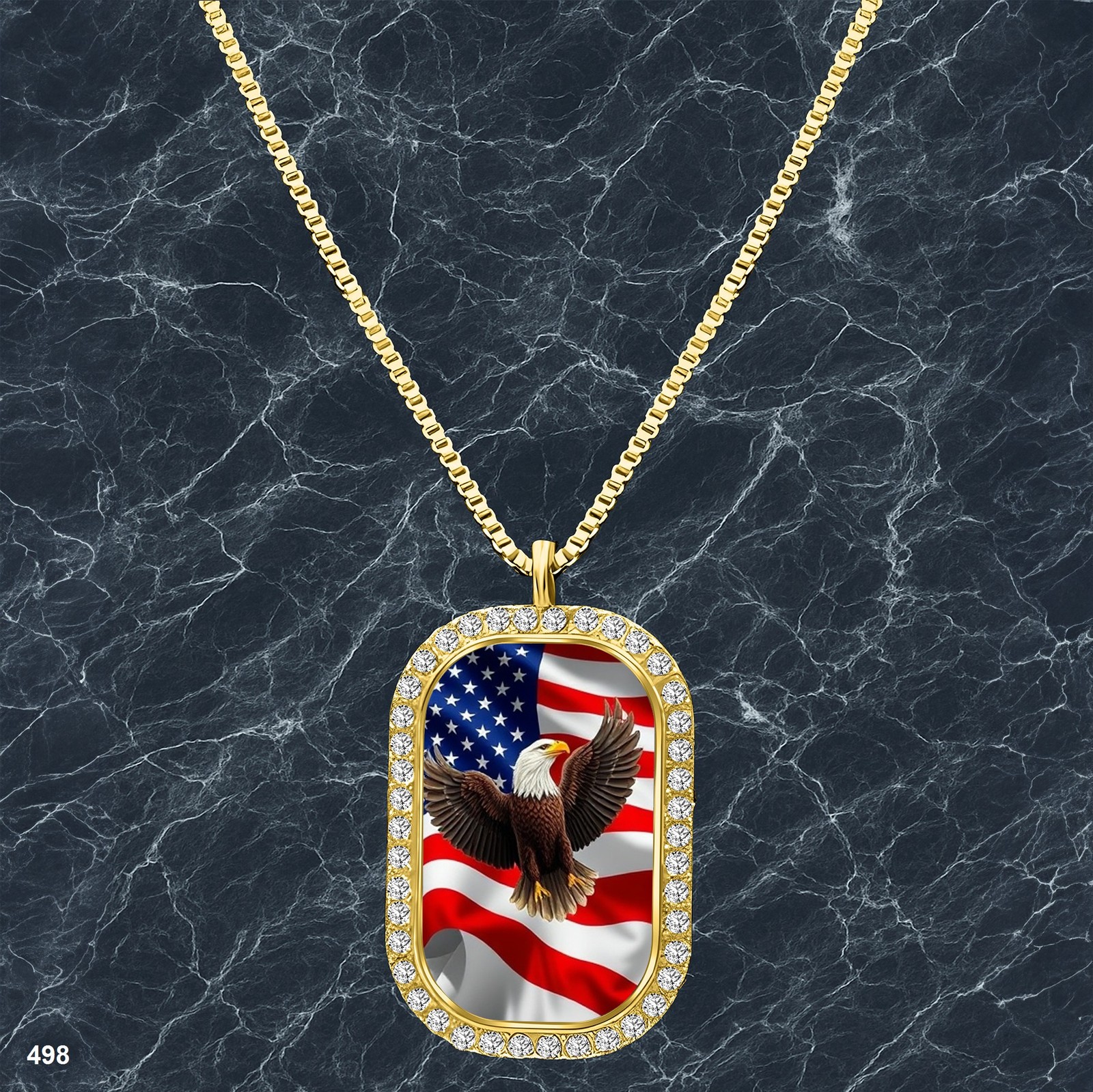 Gorgeous USA American Flag Pendant Necklace Photo Design Trendy Gold Tone Presen