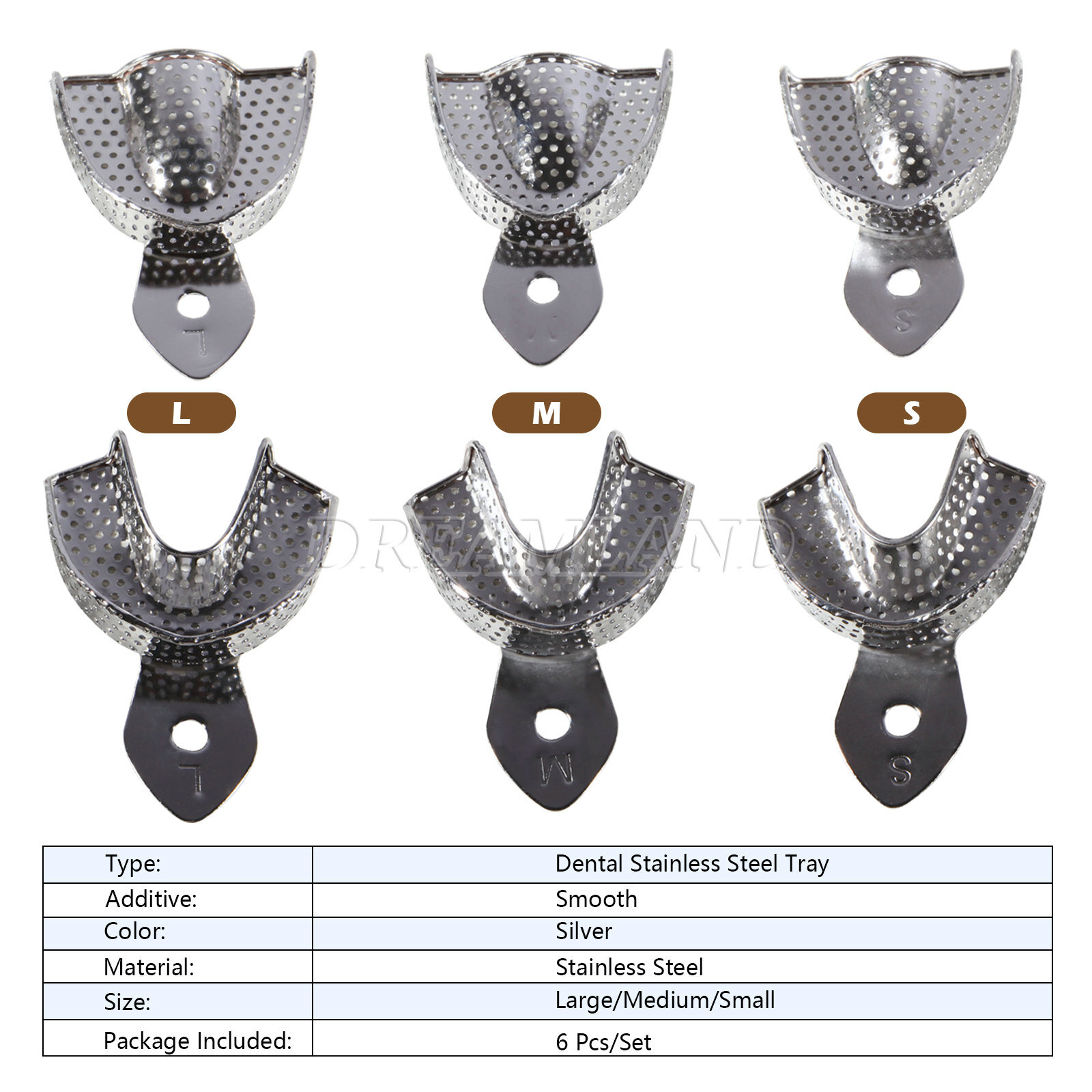 Dental Impression Trays Perforated Metal Autoclavable 6 Trays/Box CE