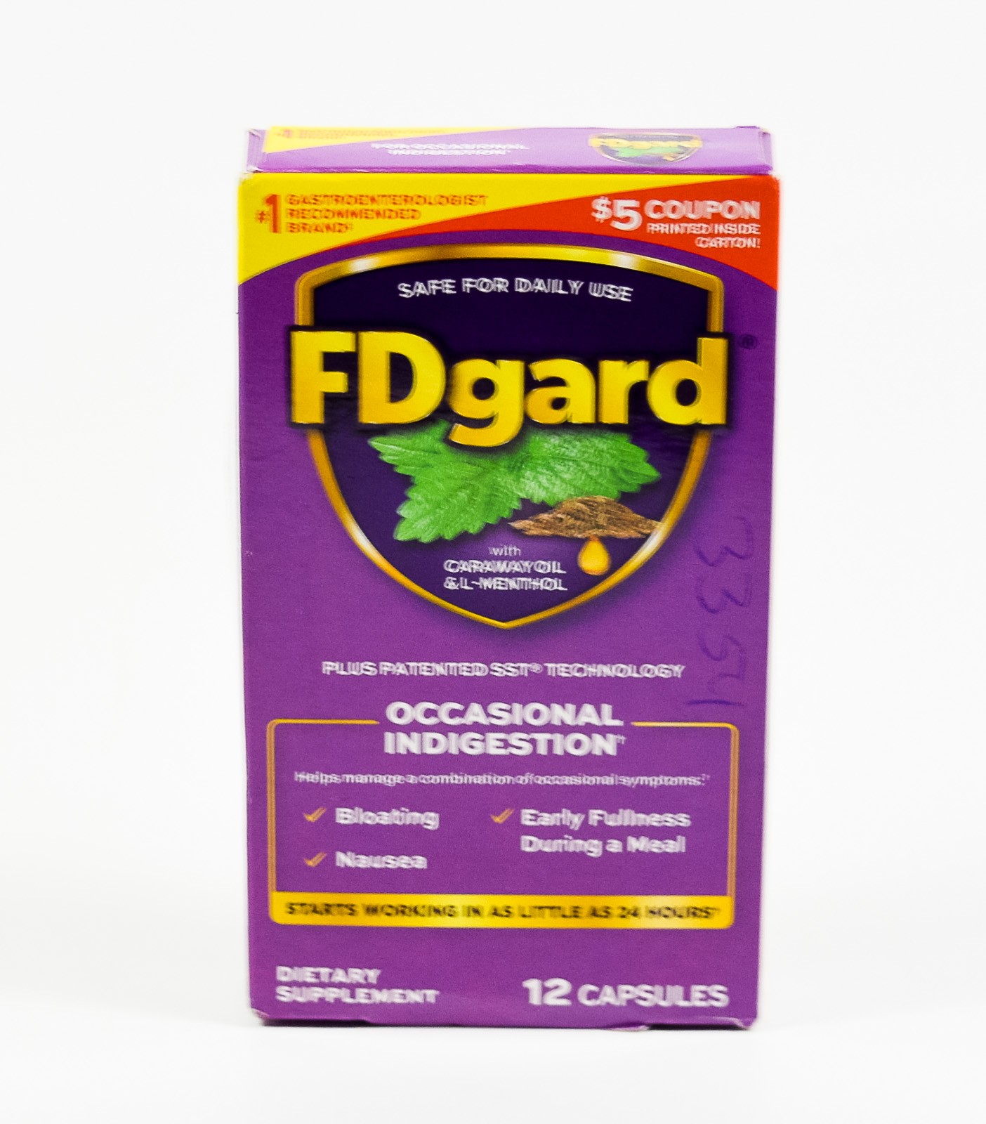 FDgard dietary supplement Occasional Indigestion 12 capsules NIB 02/2027