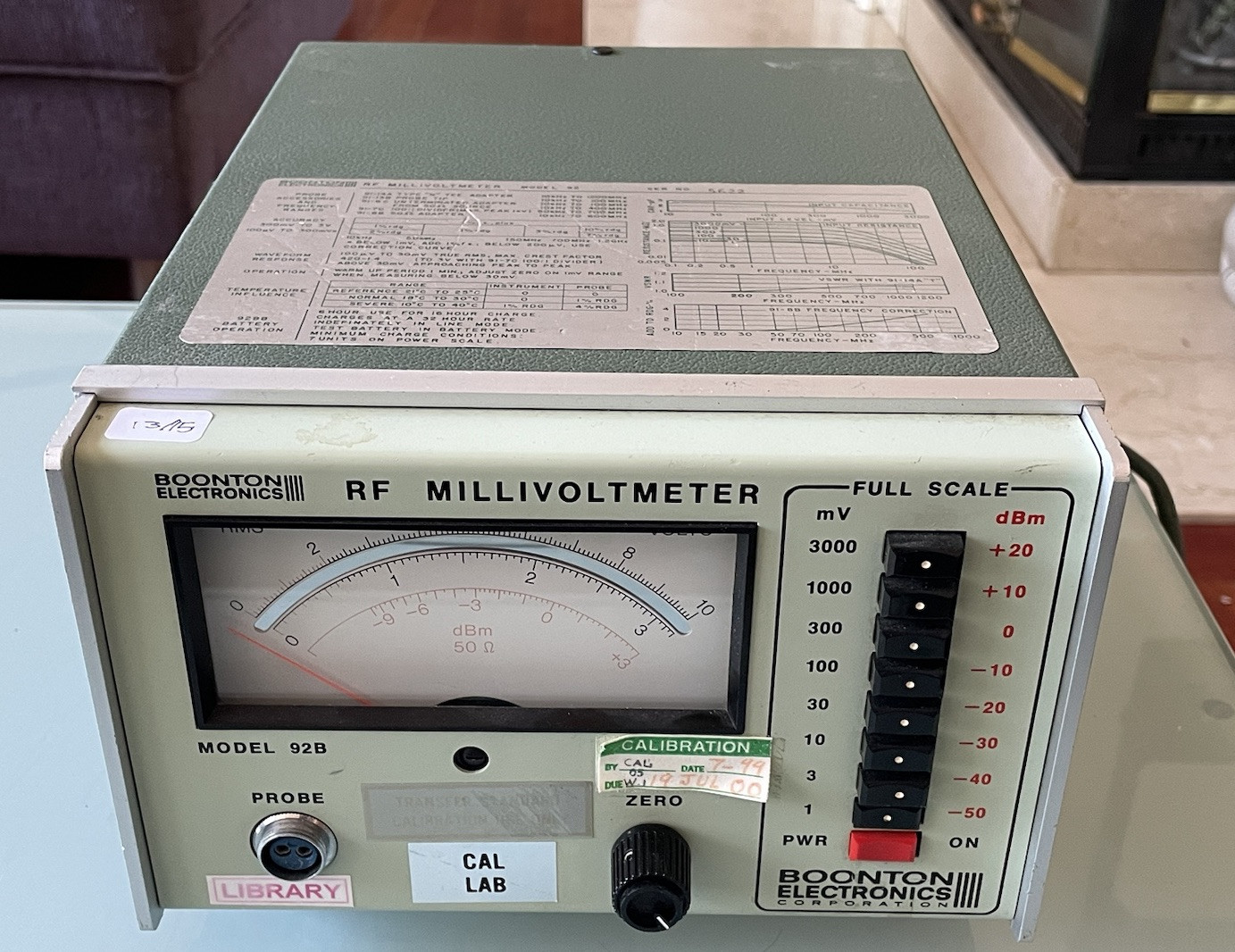Boonton RF Millivolt Meter Model 92B No Probe Powers On As Is