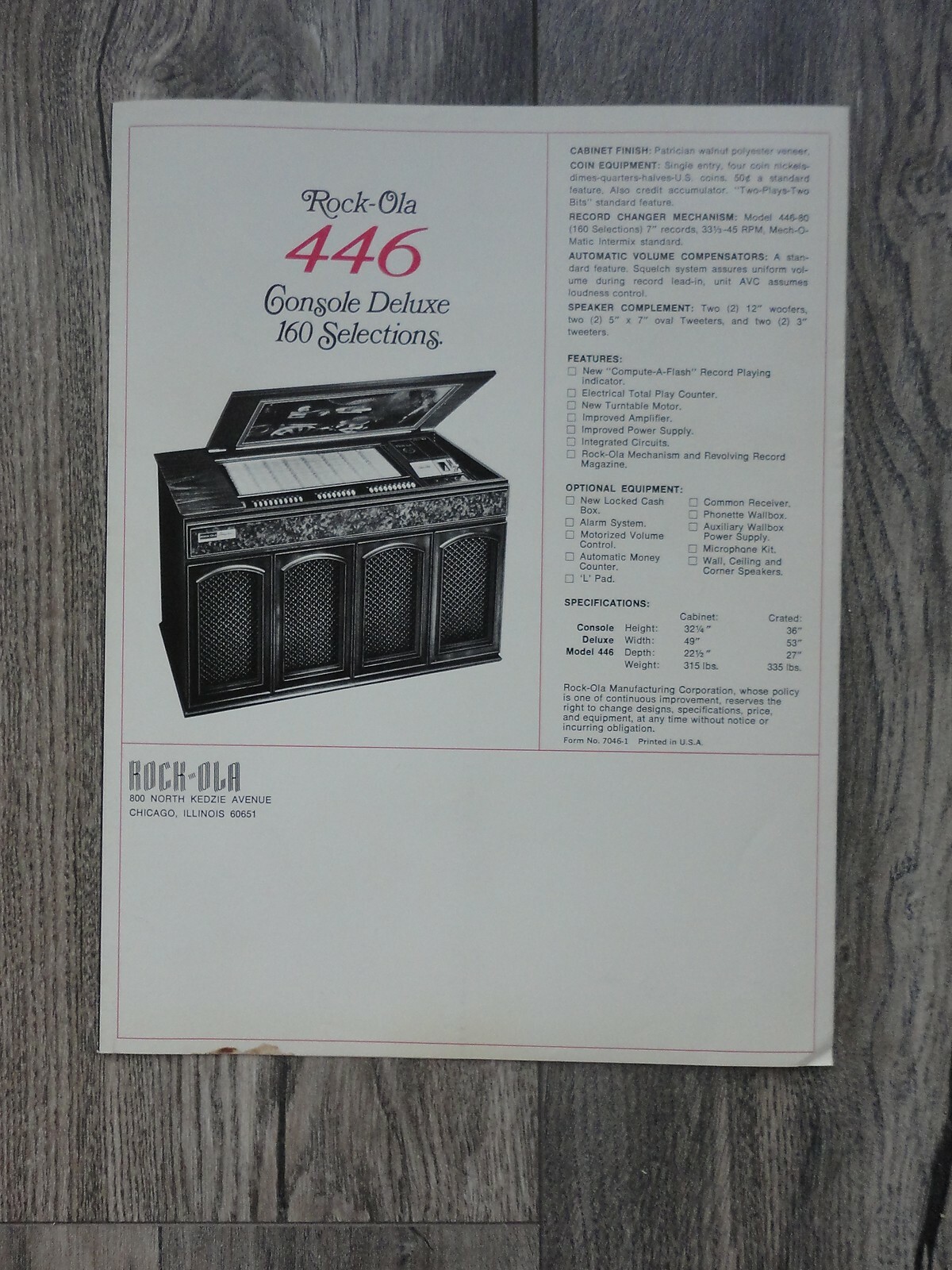 446 Rock-Ola Jukebox Machine Flyer Original Brochure