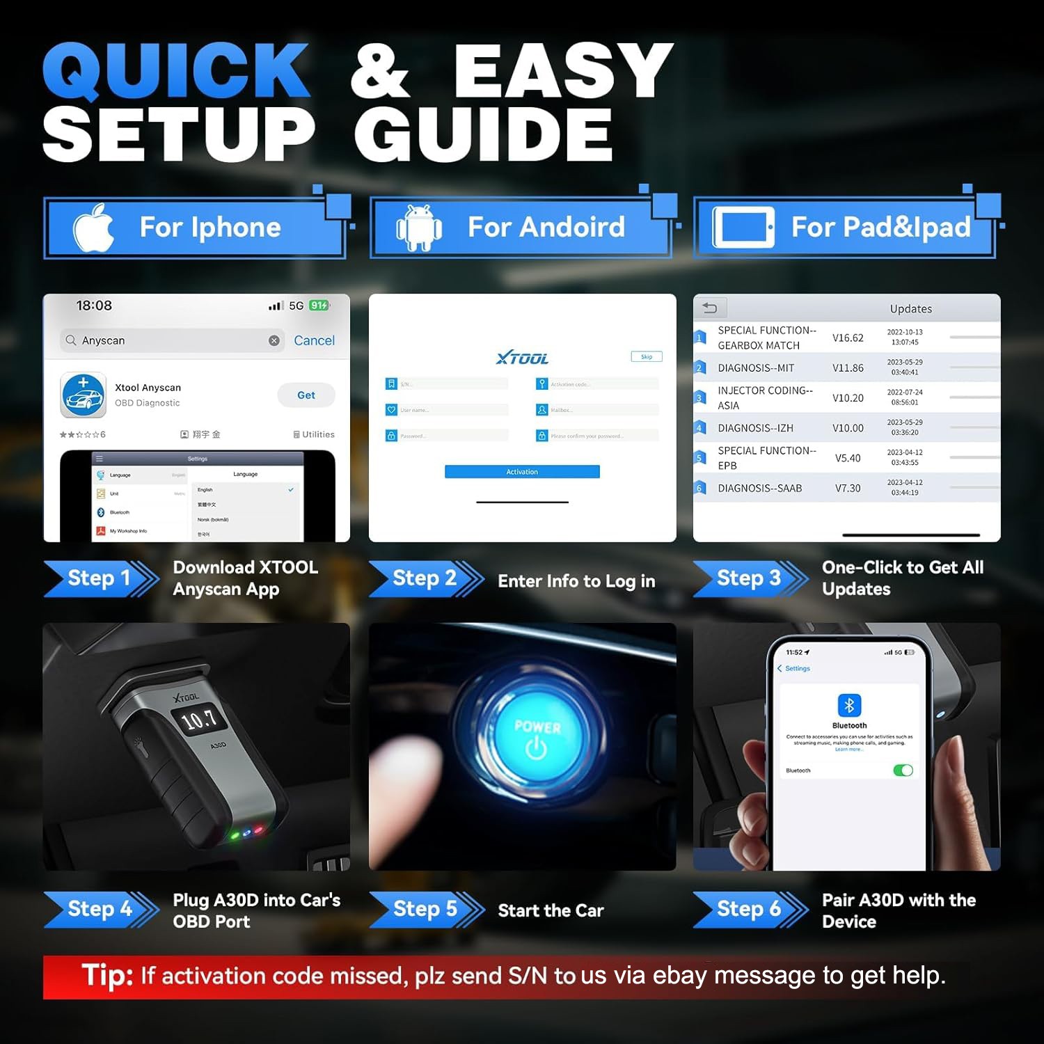 2026 XTOOL A30D V2.0 BT Wireless Car Diagnostic Tool OBD2 Scanner Code Reader AI