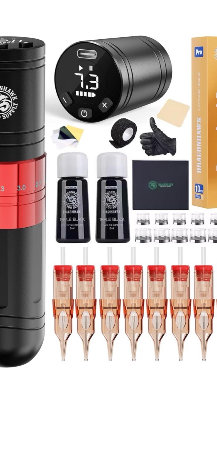 Dragonhawk A2 Wireless Tattoo Machine Kit - Adjustable Stroke 2.4-4.2...TZ-22OLY