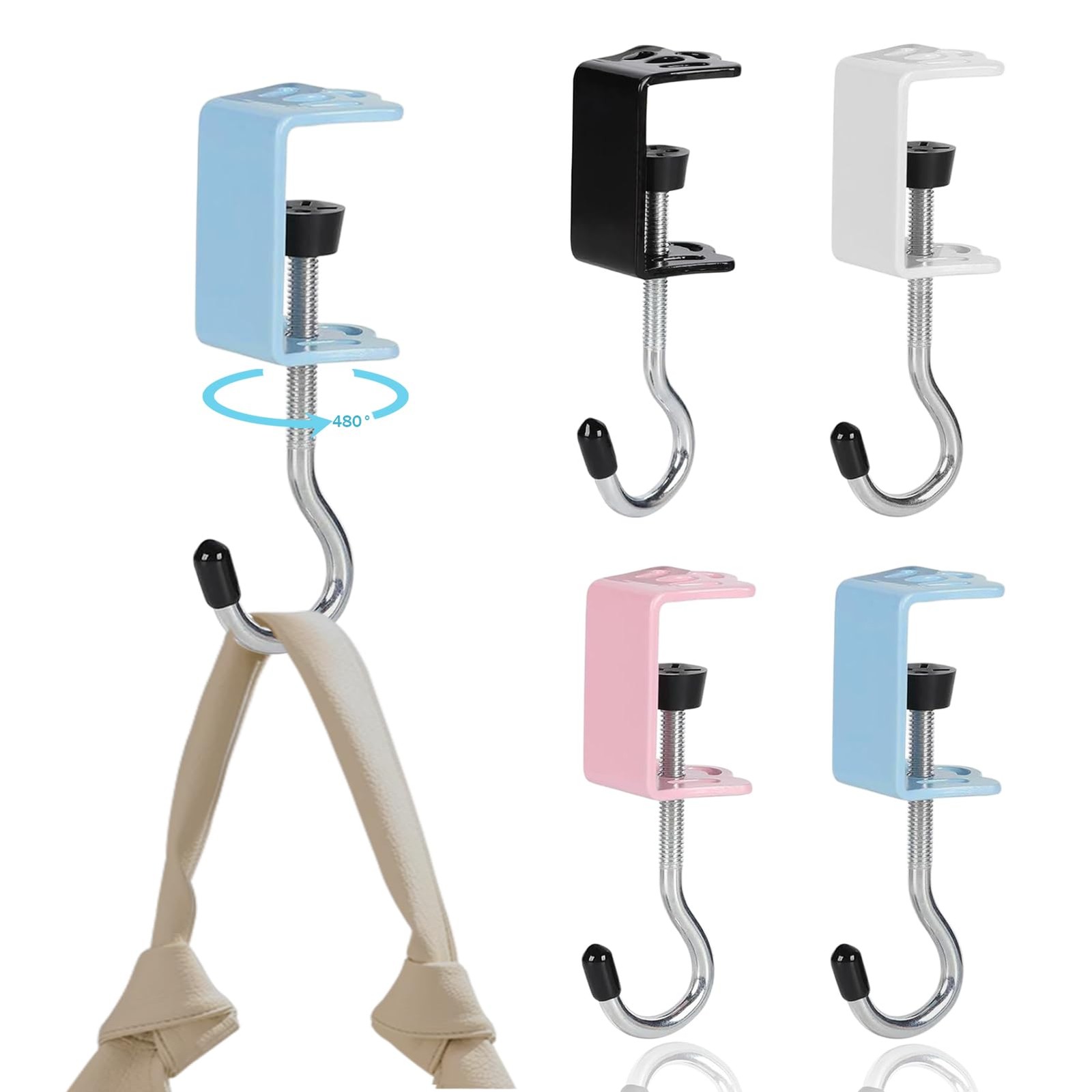 BAWEN 4 Pack Adjustable Purse Hooks for Table & Desk - 50lb Multicolor