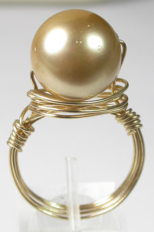 Wire Wrapped Shell Pearl   Bead Ring Handcrafted  Size  6 1/4