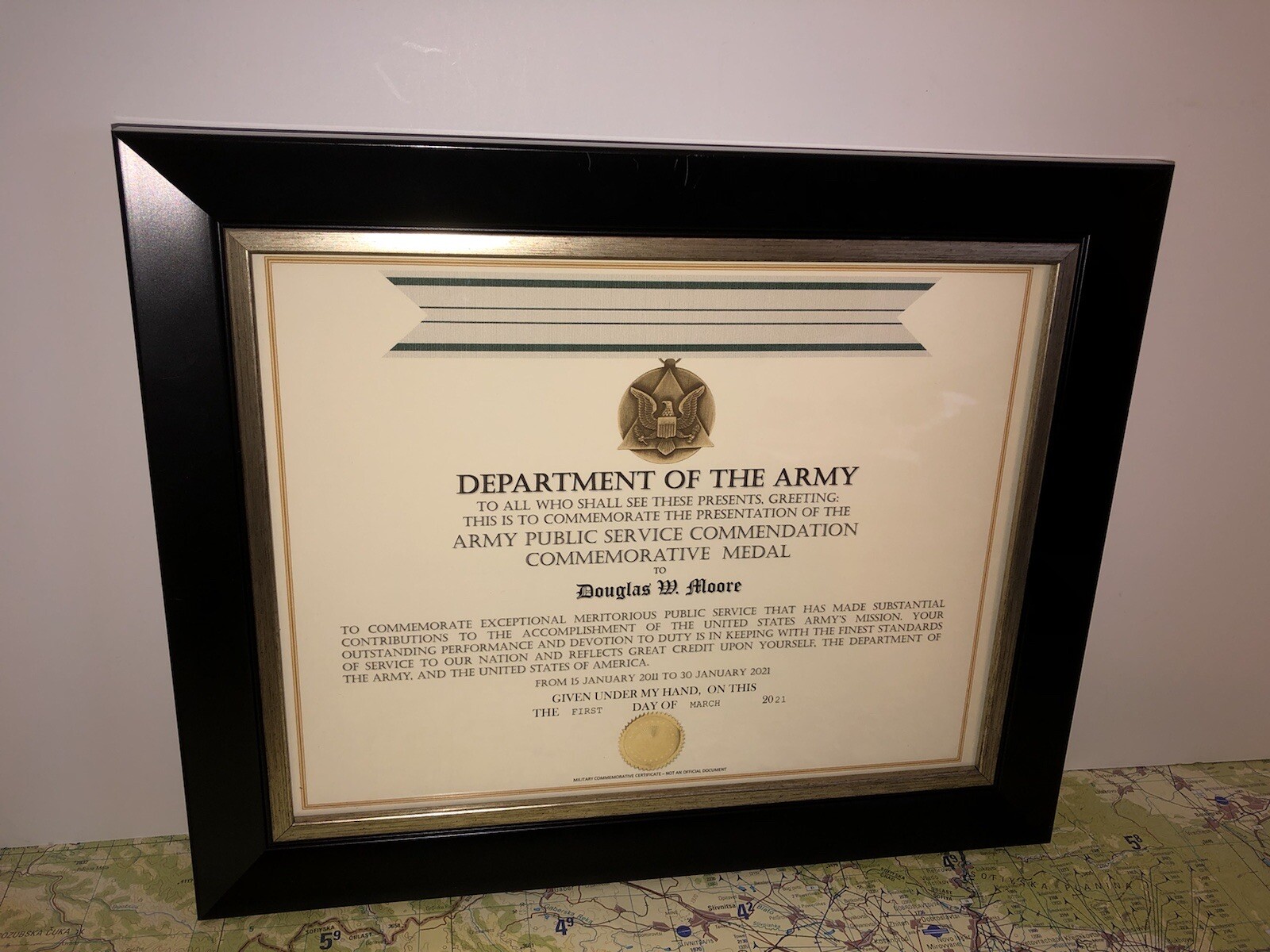 ARMY PUBLIC SERVICE COMMENDATION COMMEMORATIVE MEDAL CERTIFICATE ~ Type-1