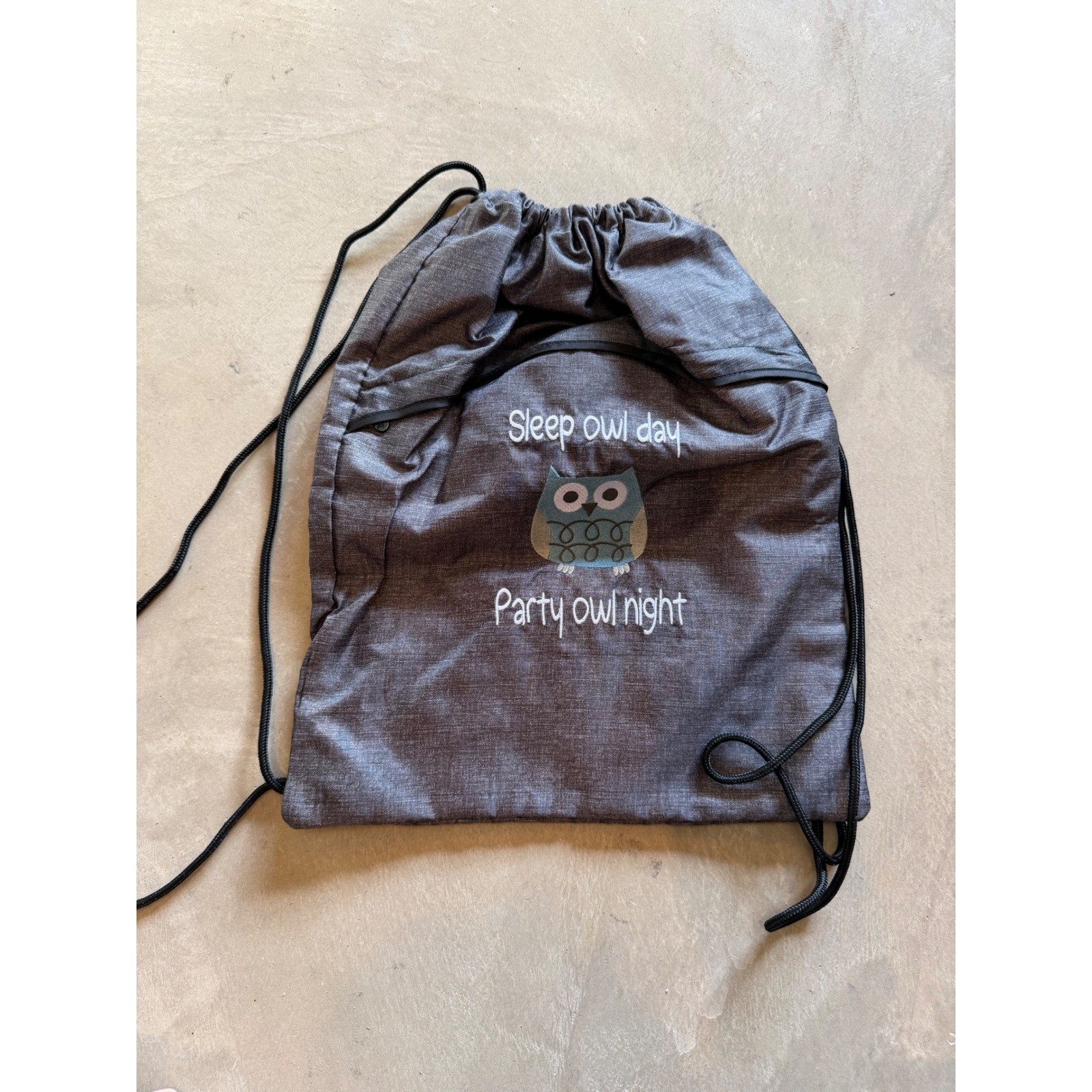 Thirty One Cinch Sac Gray Sleep Owl Day Party Owl Night Drawstring Backpack Bag