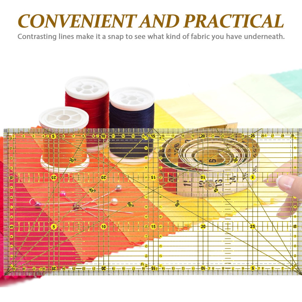 Multi Colored Patchwork Ruler with Contrasting Lines for Easy Fabric Visibility