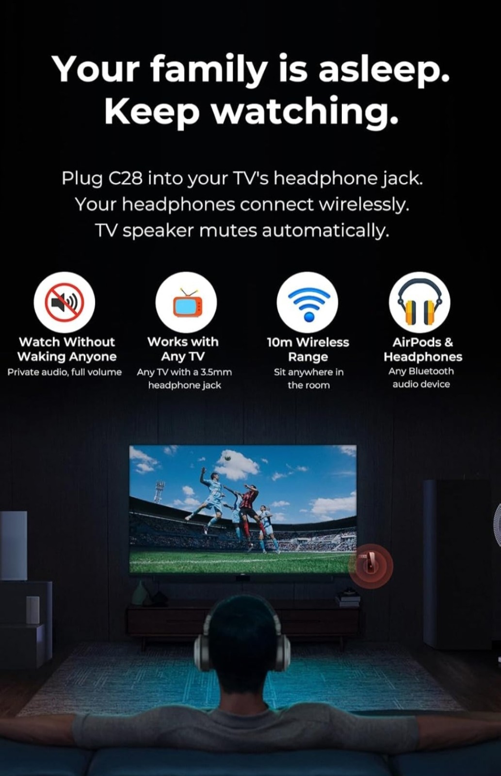 C28 Bluetooth 5.0 Transmitter & Receiver Adapter, 3.5mm Jack, USB-C, Universal