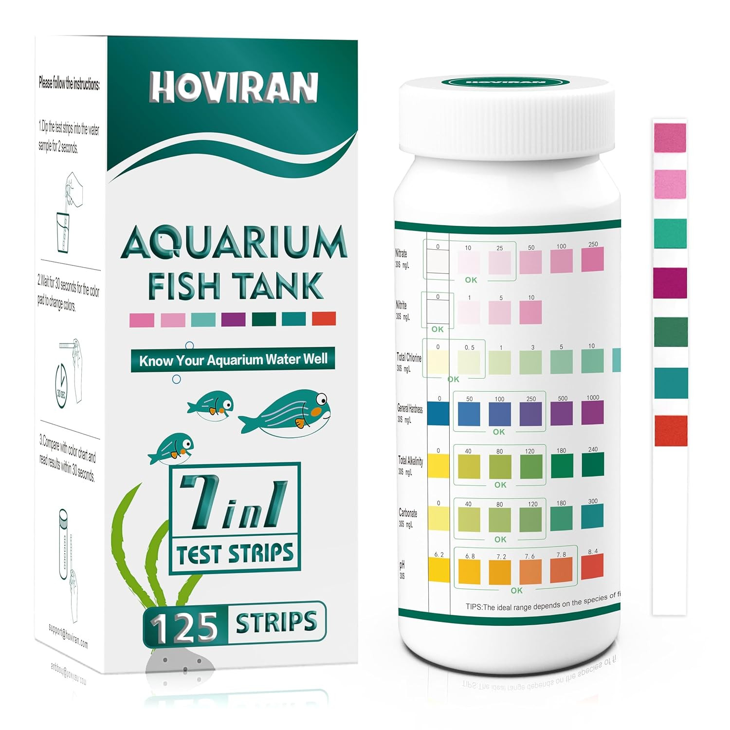 7 Way Aquarium Test Strips, 125 Count Fish Tank Test Strips for Freshwater Saltw