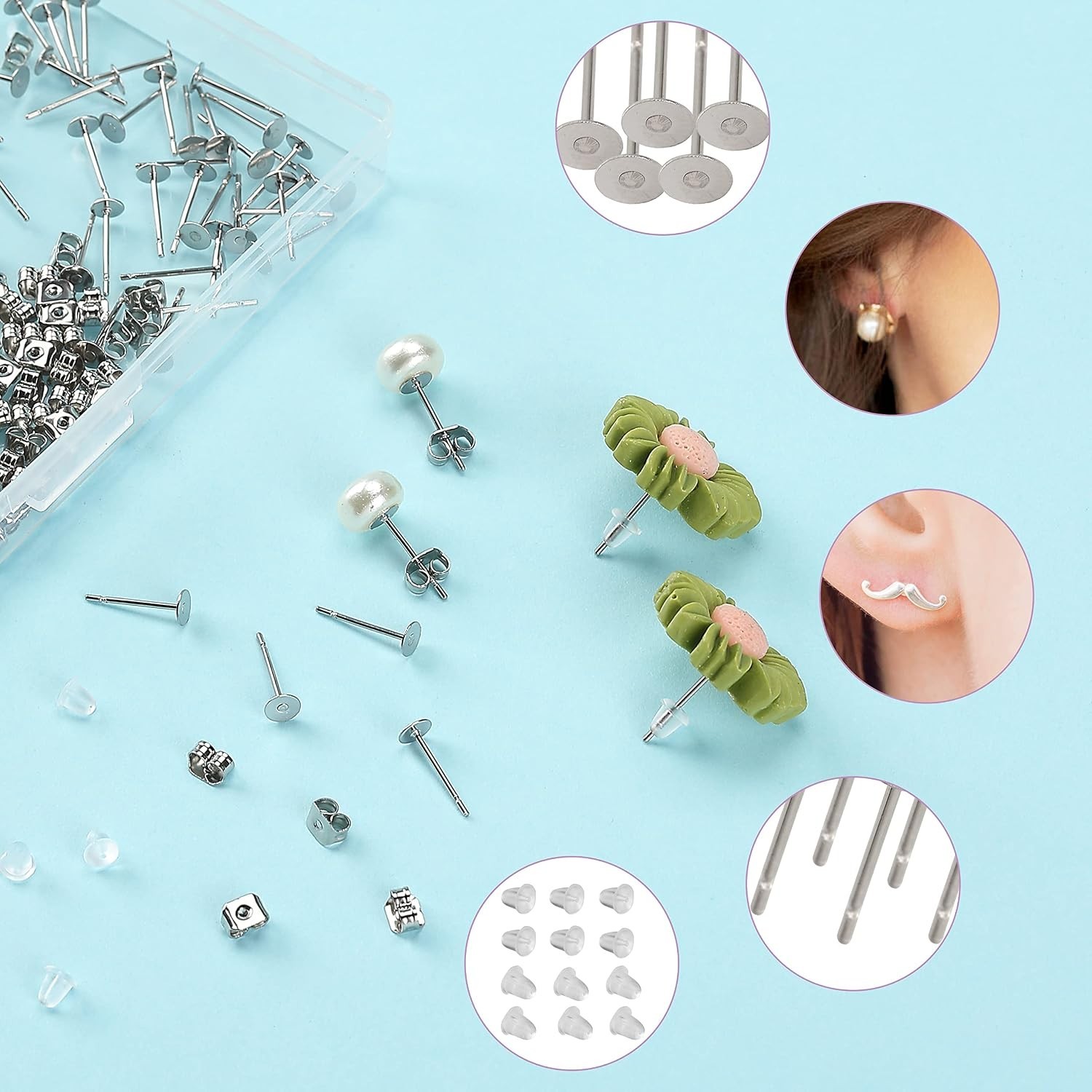 - Earring Posts, 300 pcs, Silver, Earring Studs for Jewelry Making, Earring Post