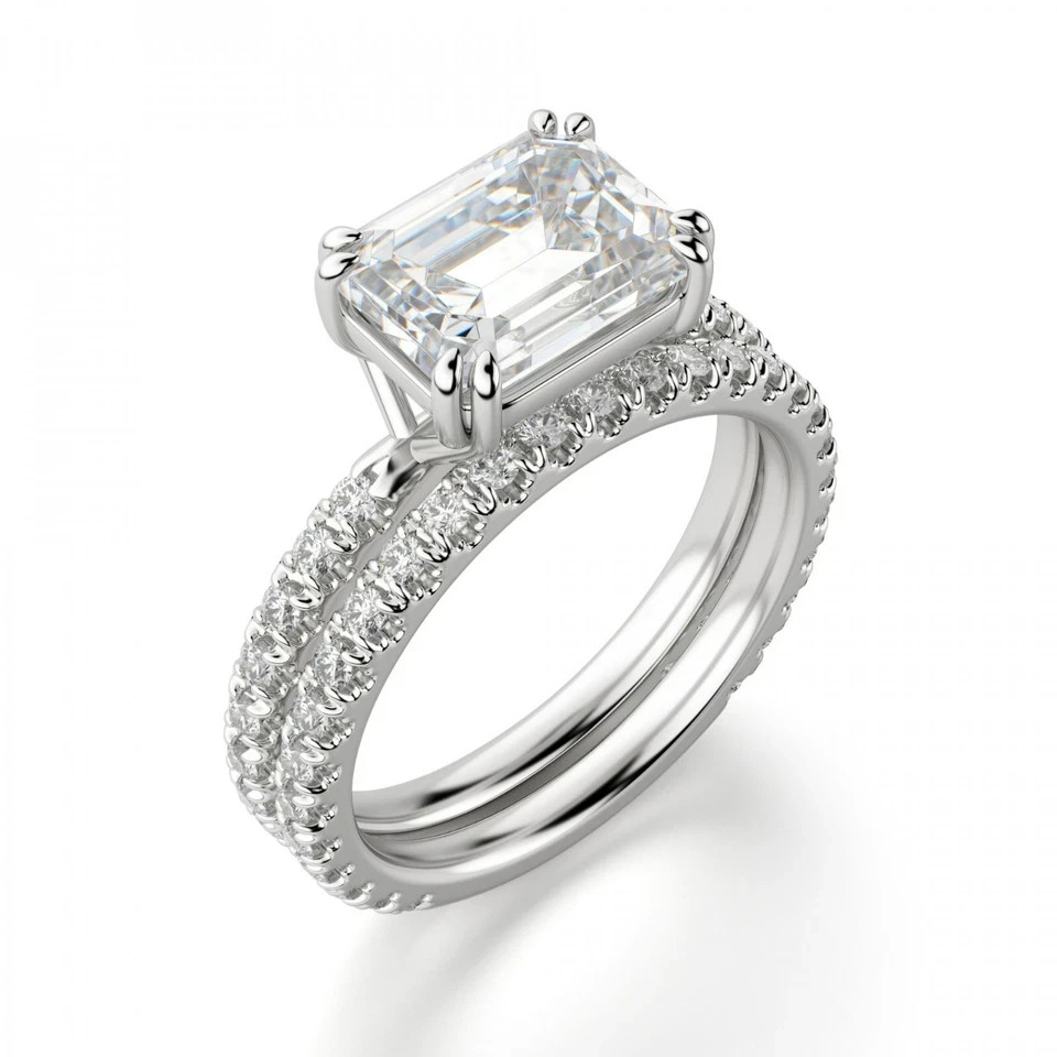 Emerald Cut 1.65 Ct Diamond Lab-Created Wedding Ring Set 14K White Gold Plated