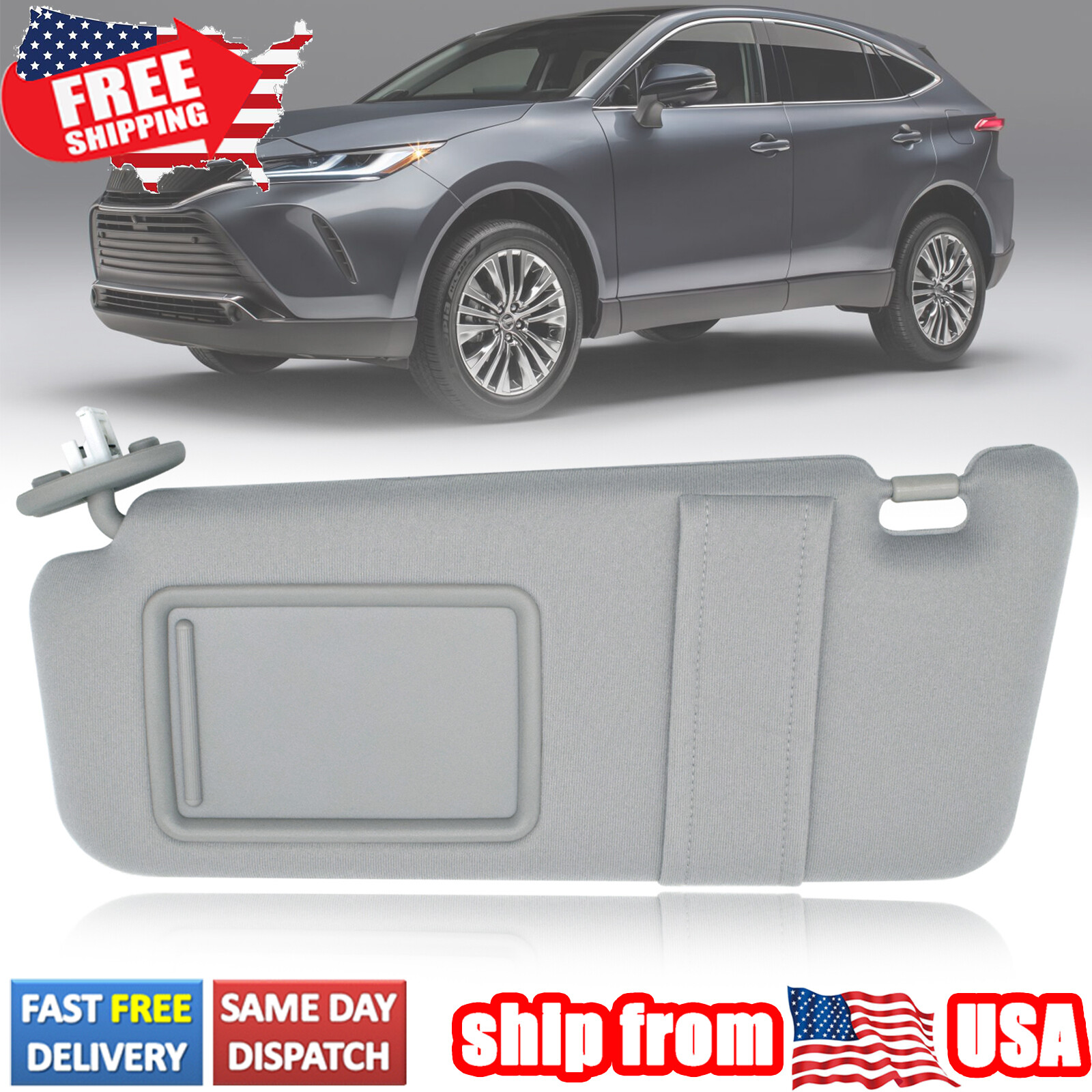 LEFT DRIVER SIDE SUN VISOR W/ MIRROR GRAY SUNSHIELD FOR TOYOTA VENZA 2009-2016