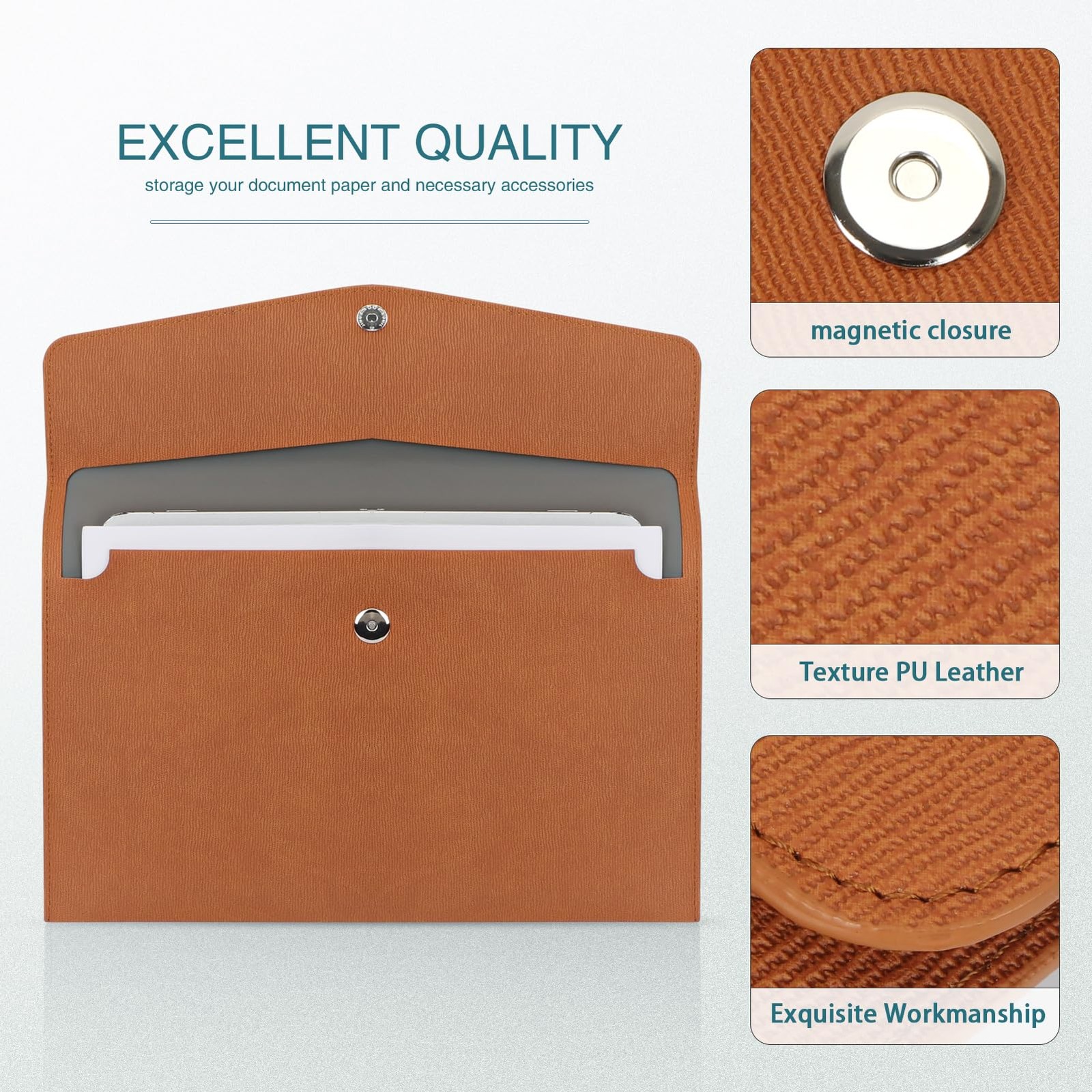 File Folder, PU Leather A4 Document Holder File Organizer Filing Envelope Por...