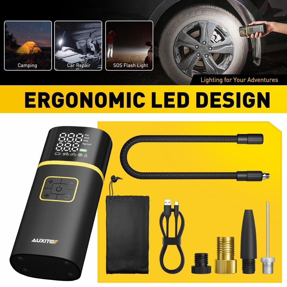 Tire Inflator Portable Air Compressor 150PSI 5200mAh Rechargeable Auto-Off EXC