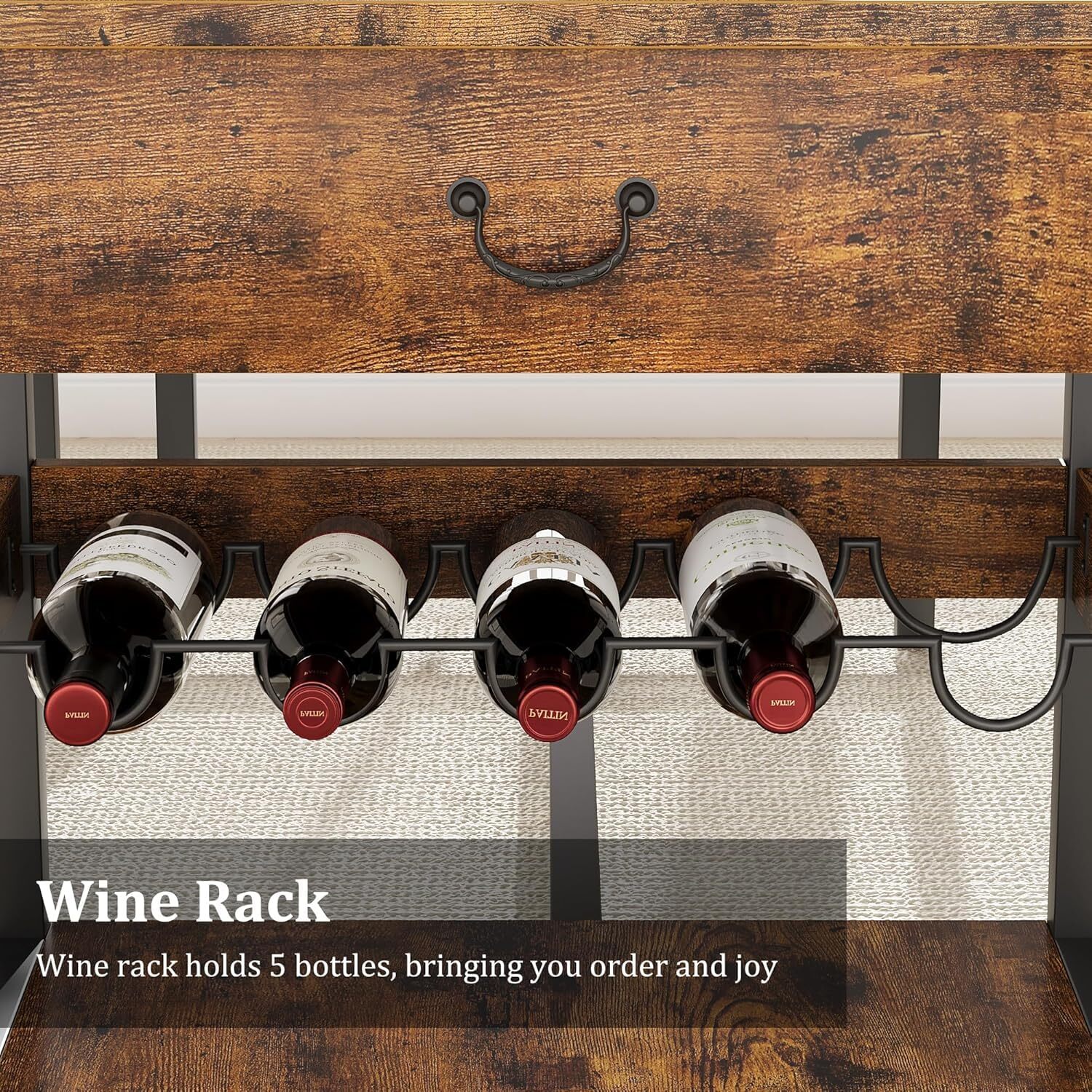Dining Table Set for 4 Kitchen Table with 2 Benches, Storage Drawers ,Wine Rack