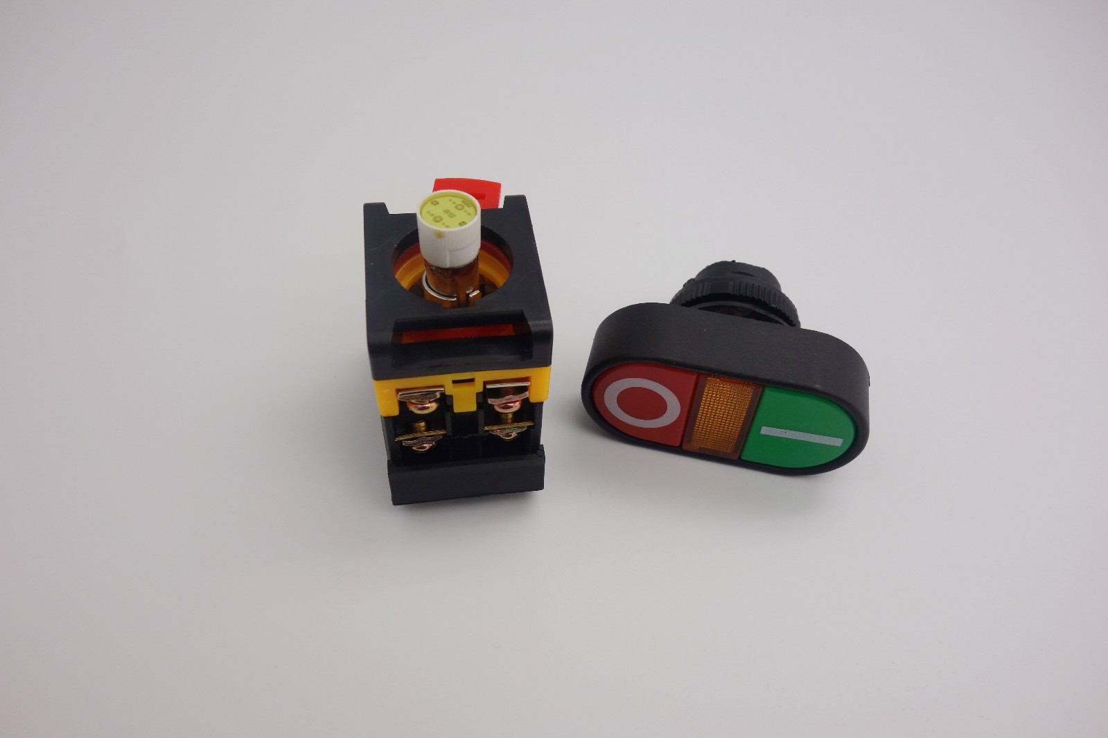22MM Double head PUSH BUTTON SWITCH with 220V AC LED Light Momentary ON/OFF
