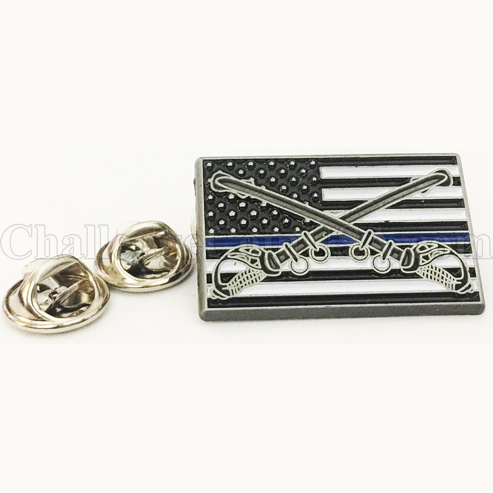 Thin Blue Line Mounted Flag Lapel Pin
