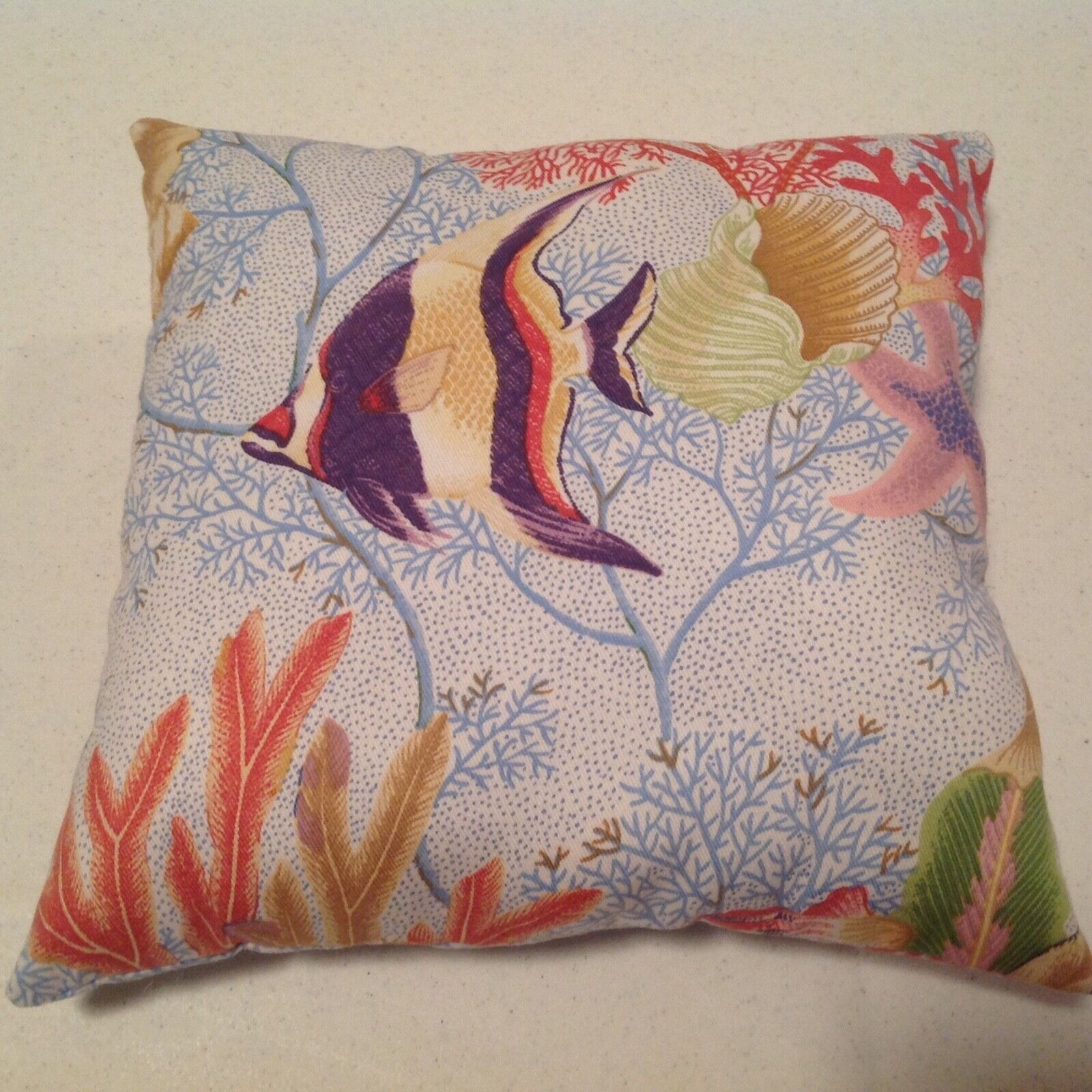 Handmade Home Decor Accent Pillow 9" x 9” Sea Life Print Fabric