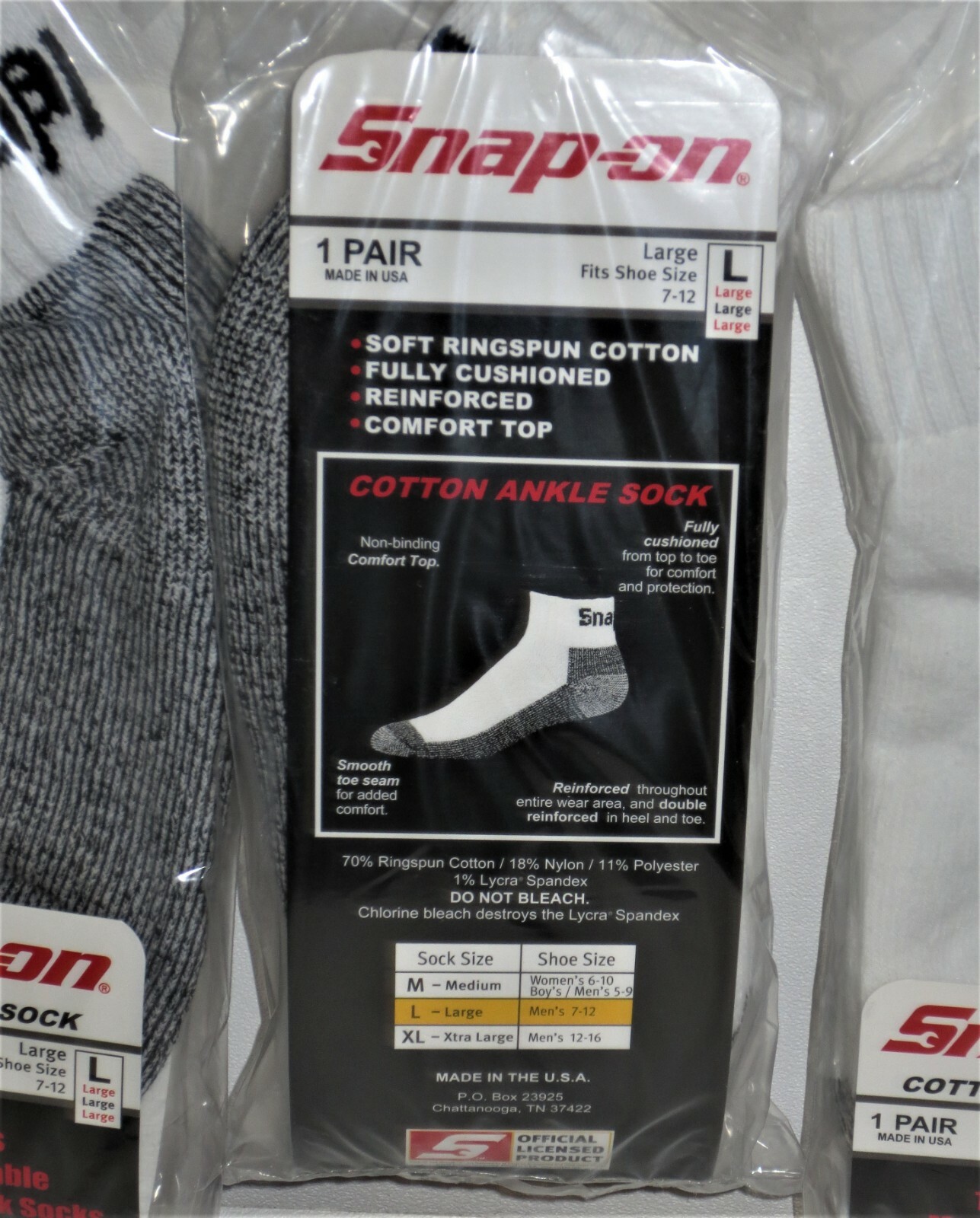 12 PAIRS Snap-On Ankle Socks Men's WHITE LARGE *FREE SHIPPING* MADE IN USA *NEW*