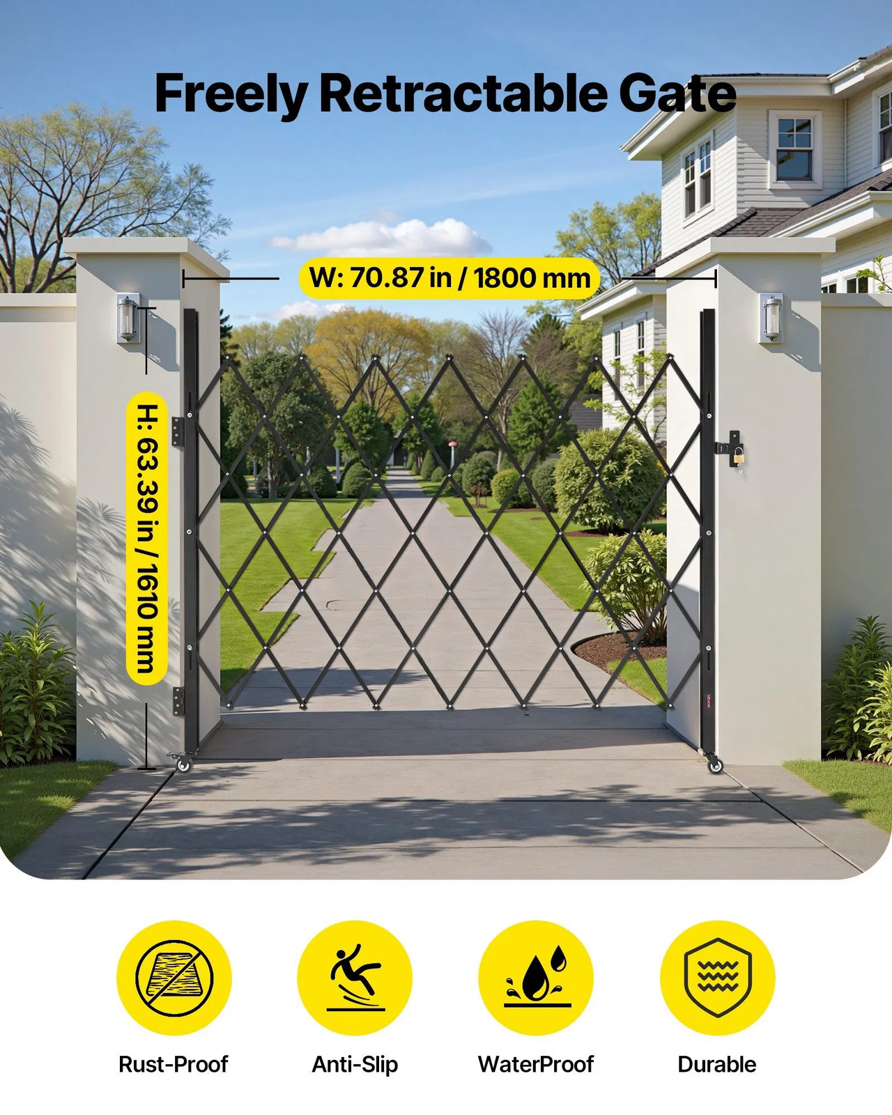 Single Folding Security Gate, Lockable Scissor Gate with 360?° Swivel Caster