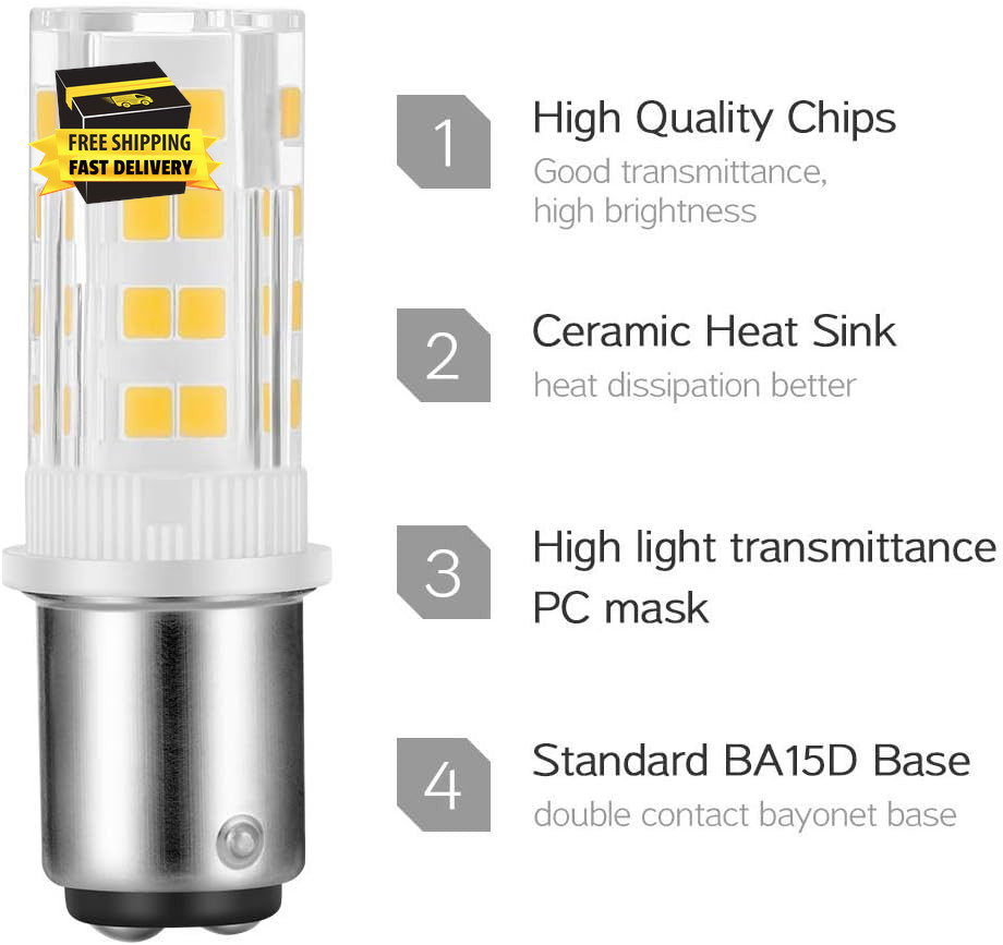 2-Pack Sewing Machine Light Bulb Double Contact BA15D Push in Bulb Daylight Whit