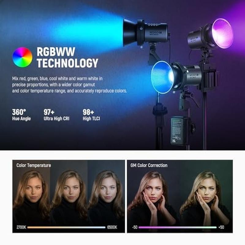 LED Video Light 65W Handheld Compact Dimmer 2700K-6500K 17 Effects APP Control