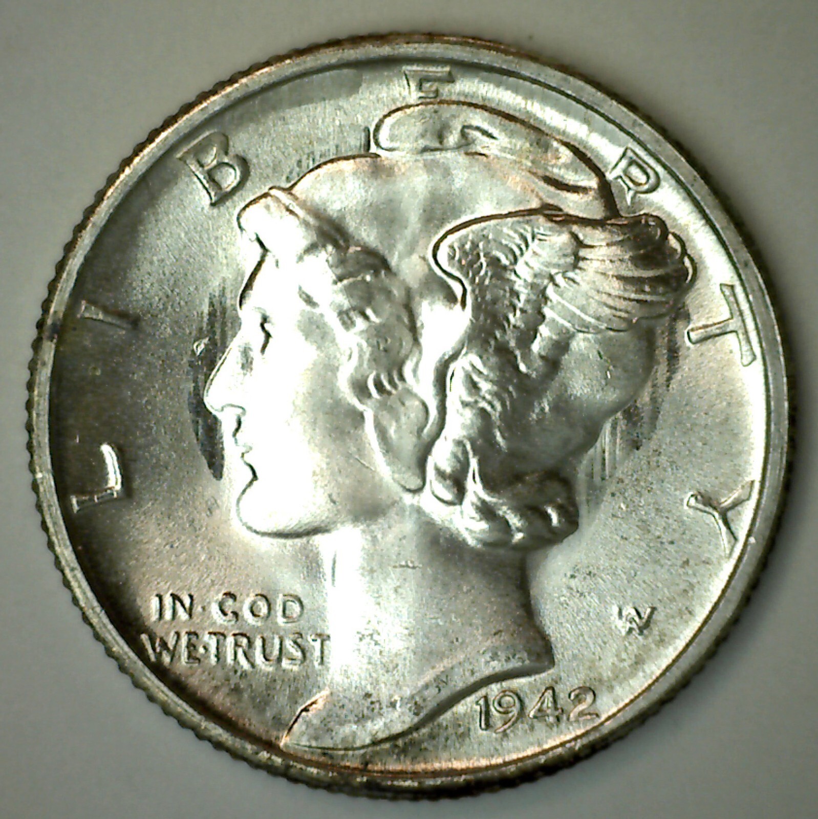 1942 S Mercury Silver Dime BU 10c Coin San Francisco Uncirculated Toned edge