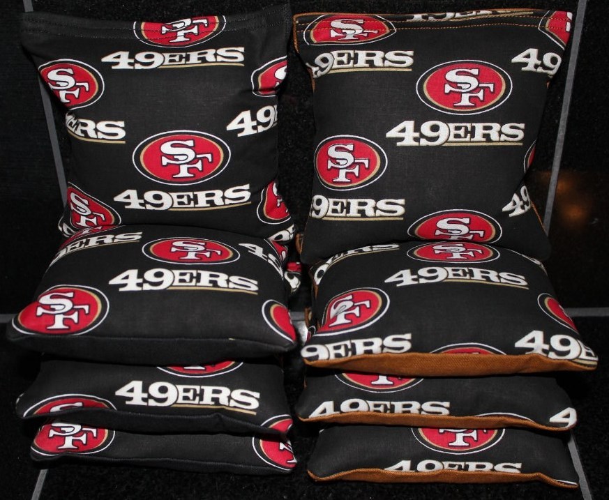 8 ALL WEATHER CORNHOLE BEANBAGS made w SAN FRANSISCO 49ers Fabric ACA Reg Bags