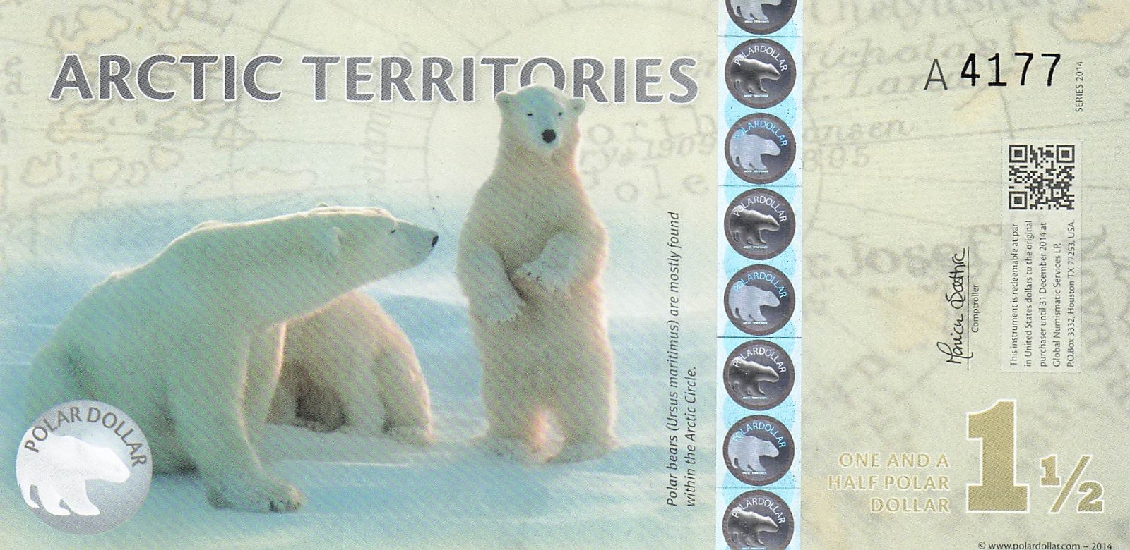 Arctic Territories  $1 1/2  Polar   31.12.2014  Series A  Phantasy Banknote GG 6