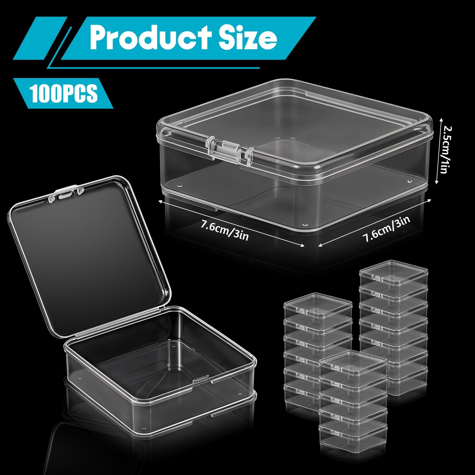 120 Pcs Mini Plastic Storage Containers Box Lid 3 x 3 1 Inch Clear Rectangle