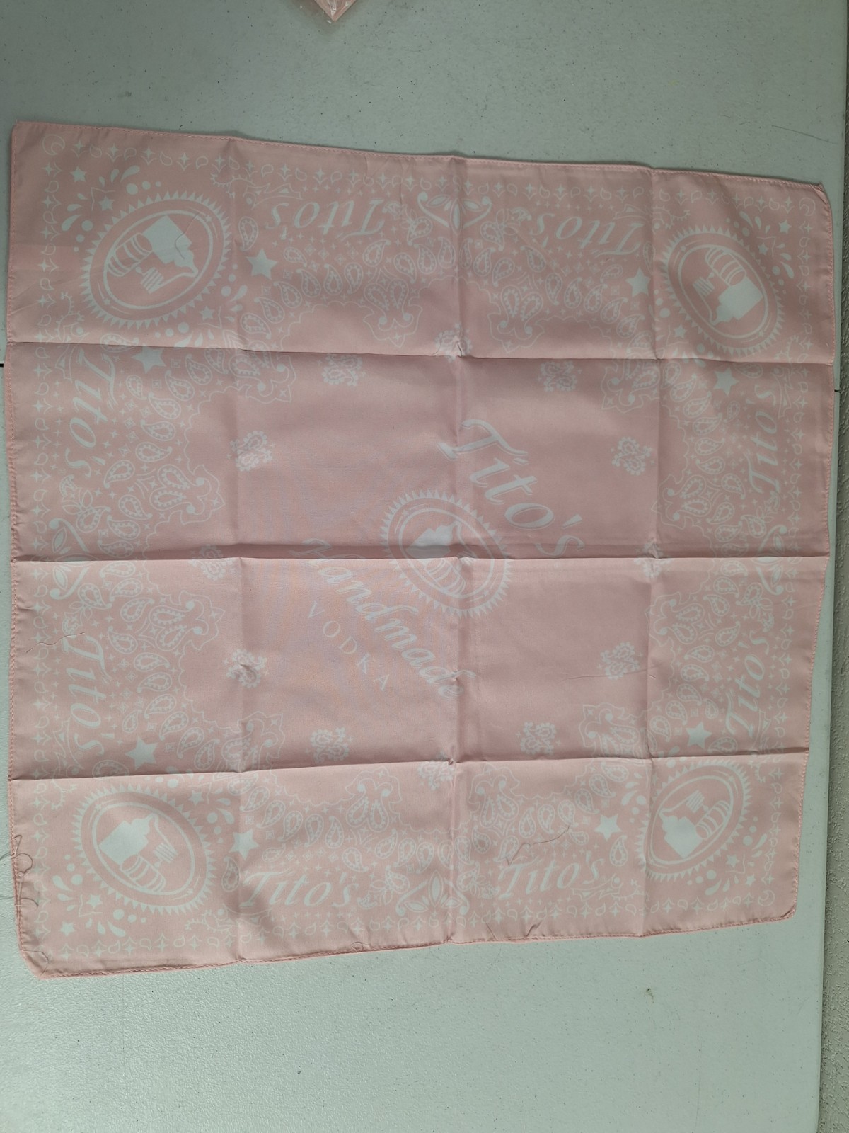Tito's Handmade Vodka Bandana Scarf Handkerchief Liquor 21" X 21" Pink/White