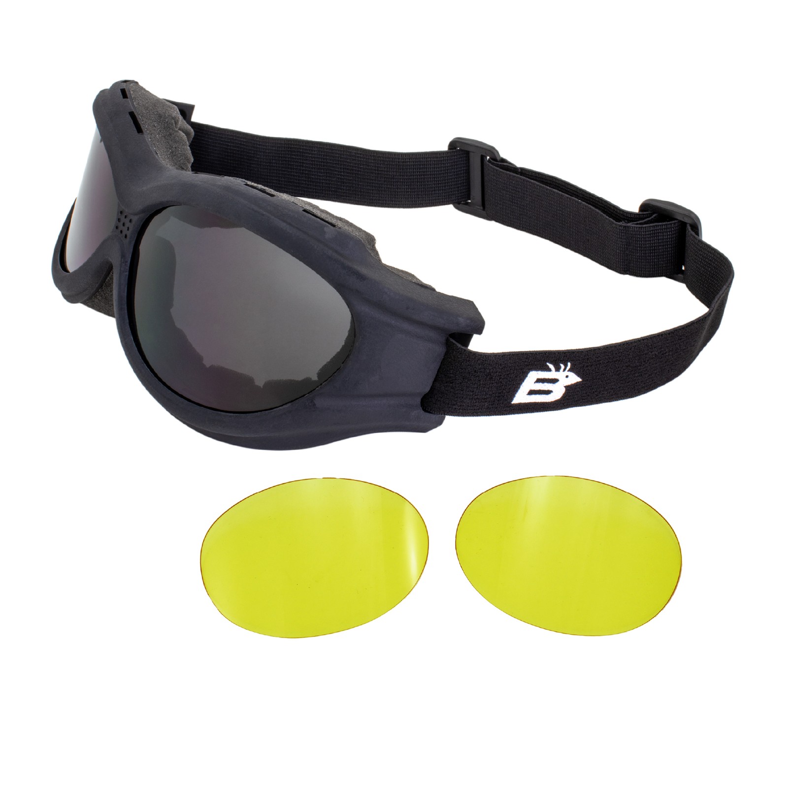ULTIMATE Motorcycle ATV Goggles FITS OVER MOST RX SMOKE & YELLOW LENS