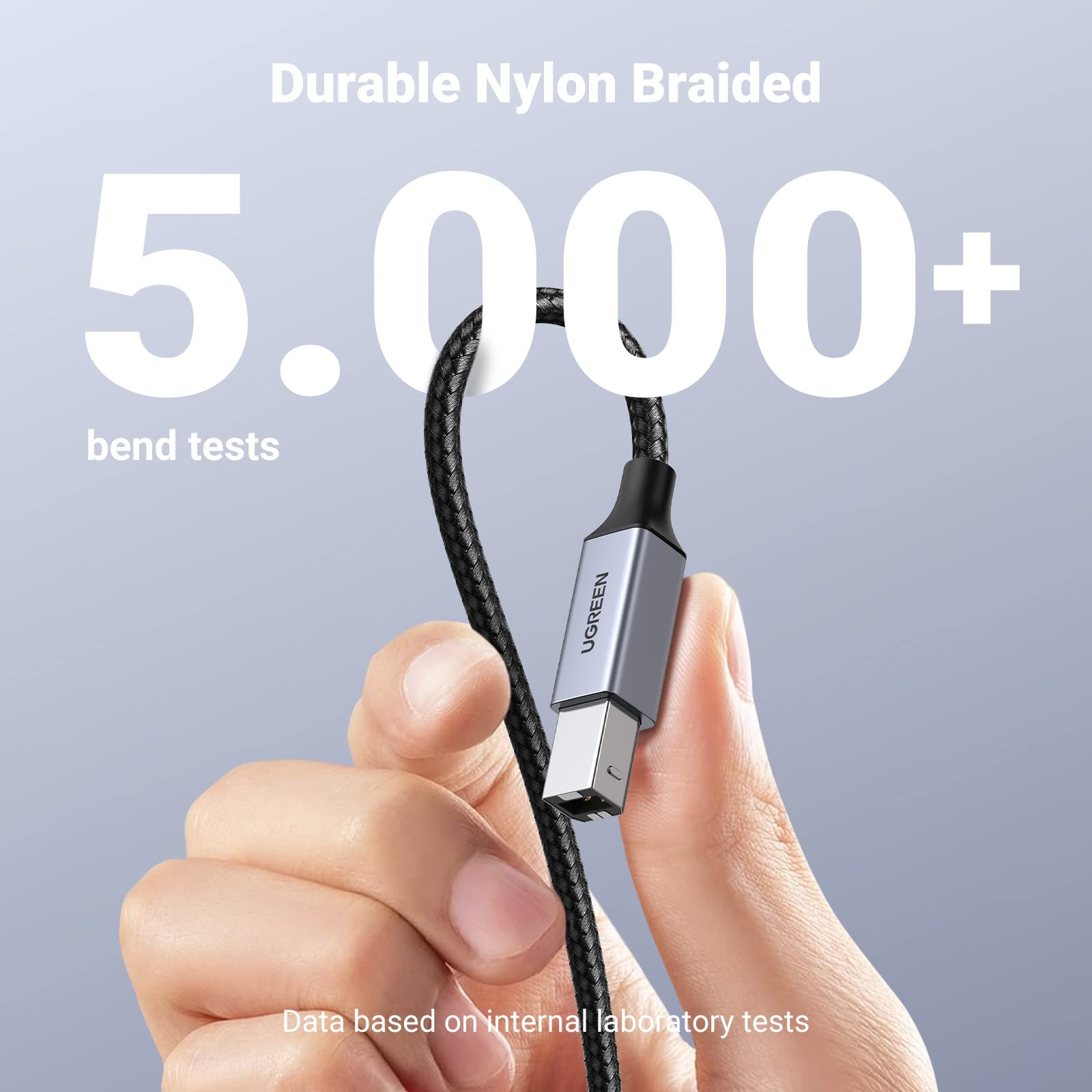 UGREEN USB C Printer Cable - 16 FT Nylon B to C 16 FT, Silver