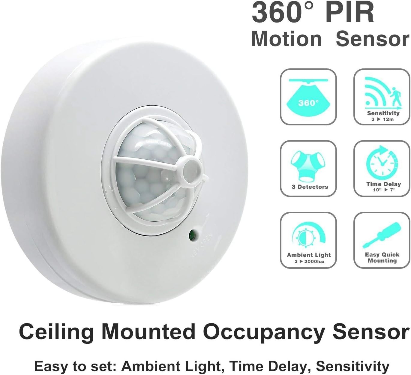 360 Degree Ceiling Occupancy Sensor PIR Motion Sensor Switch with 3 Detectors,10