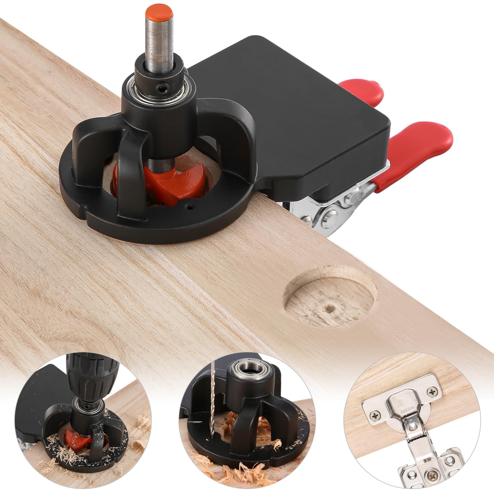 35mm Concealed Hinge Jig, Aluminum Alloy Cabinet Hinge Jig with 2 Quick Clamp...
