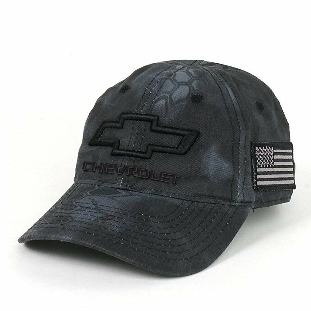 Chevrolet Bowtie Camo Hat with USA Flag - Black on Black