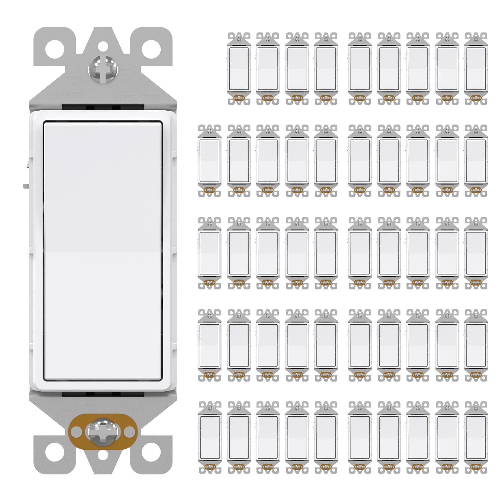 AIDA Single Pole Rocker Decorator Light Switch, 15 Amp Self-grounding Electri...