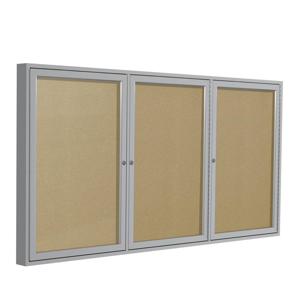 Pemberly Row Vinyl 48"x72" 3 Door Enclosed Bulletin Board in Caramel