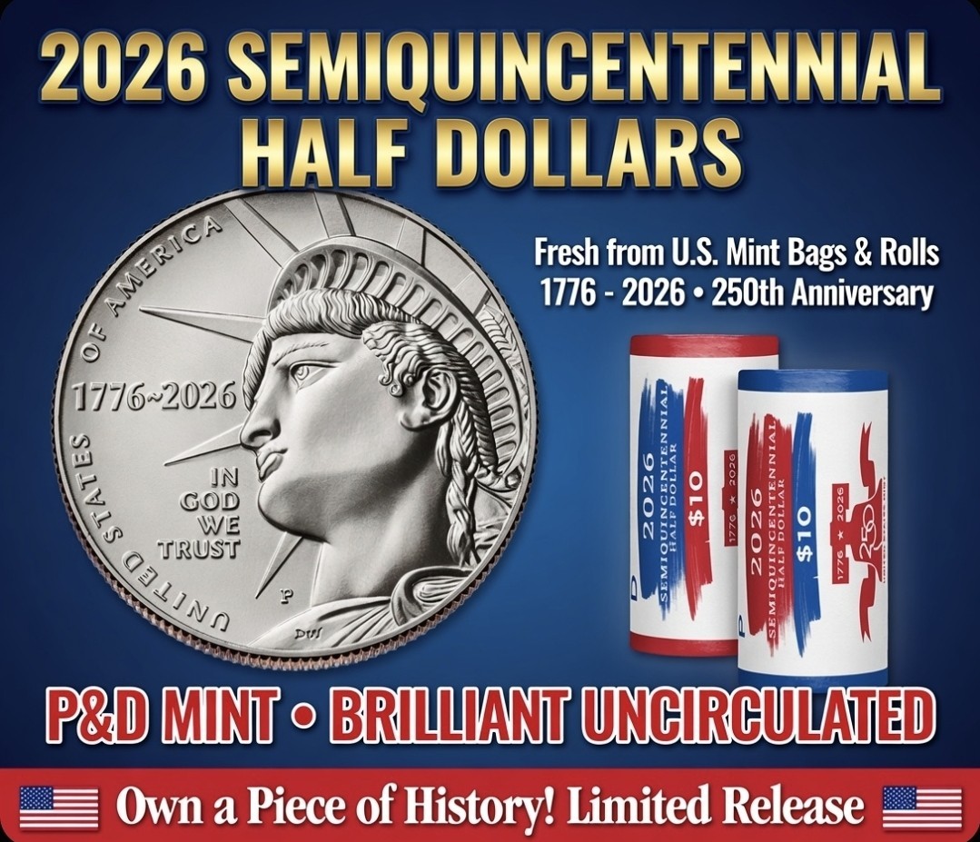 2026 P&D Enduring Liberty Half Dollar - Set of 2 Coins - from U.S. Mint roll/bag