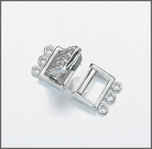 Sterling Silver 3-strand Rectangle Push Clasp with Lime CZ #51136