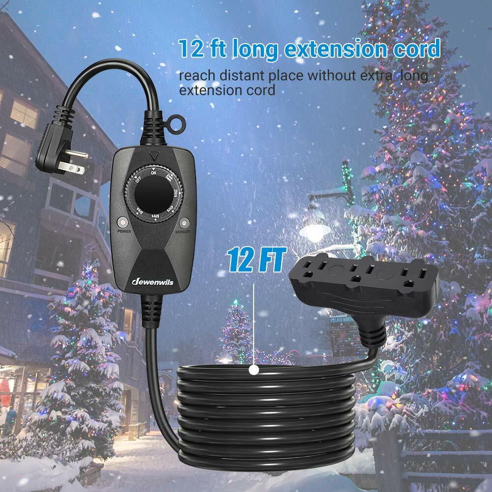 DEWENWILS Outdoor Light Sensor Timer for Pool Pump 12FT Extension Cord Plug in