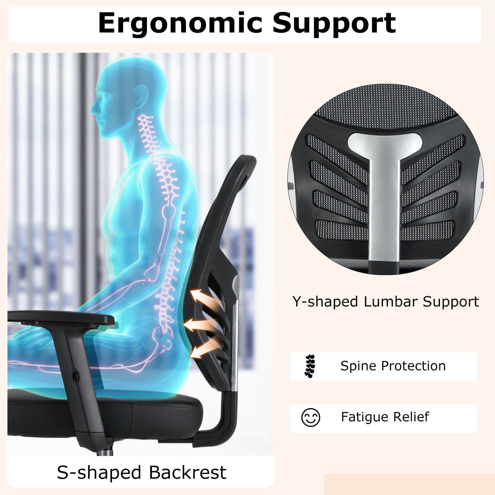 Costway Mesh Chair Office Chair Mid-Back Tall Drafting Chair w/ Armrests Black