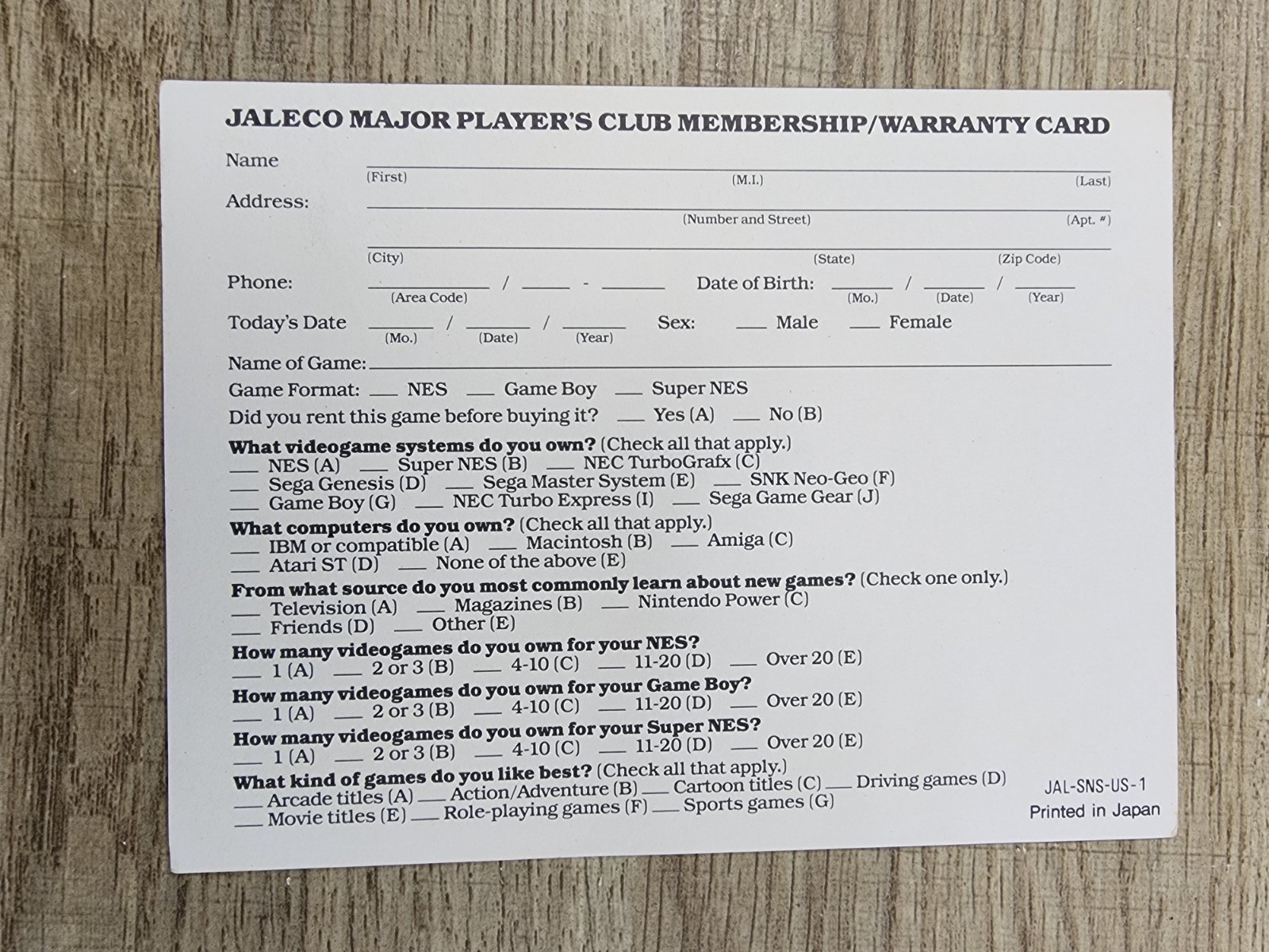 AUTHENTIC USED -) BRAWL BROTHERS (- REGISTRATION CARD - JAL-SNS-US-1
