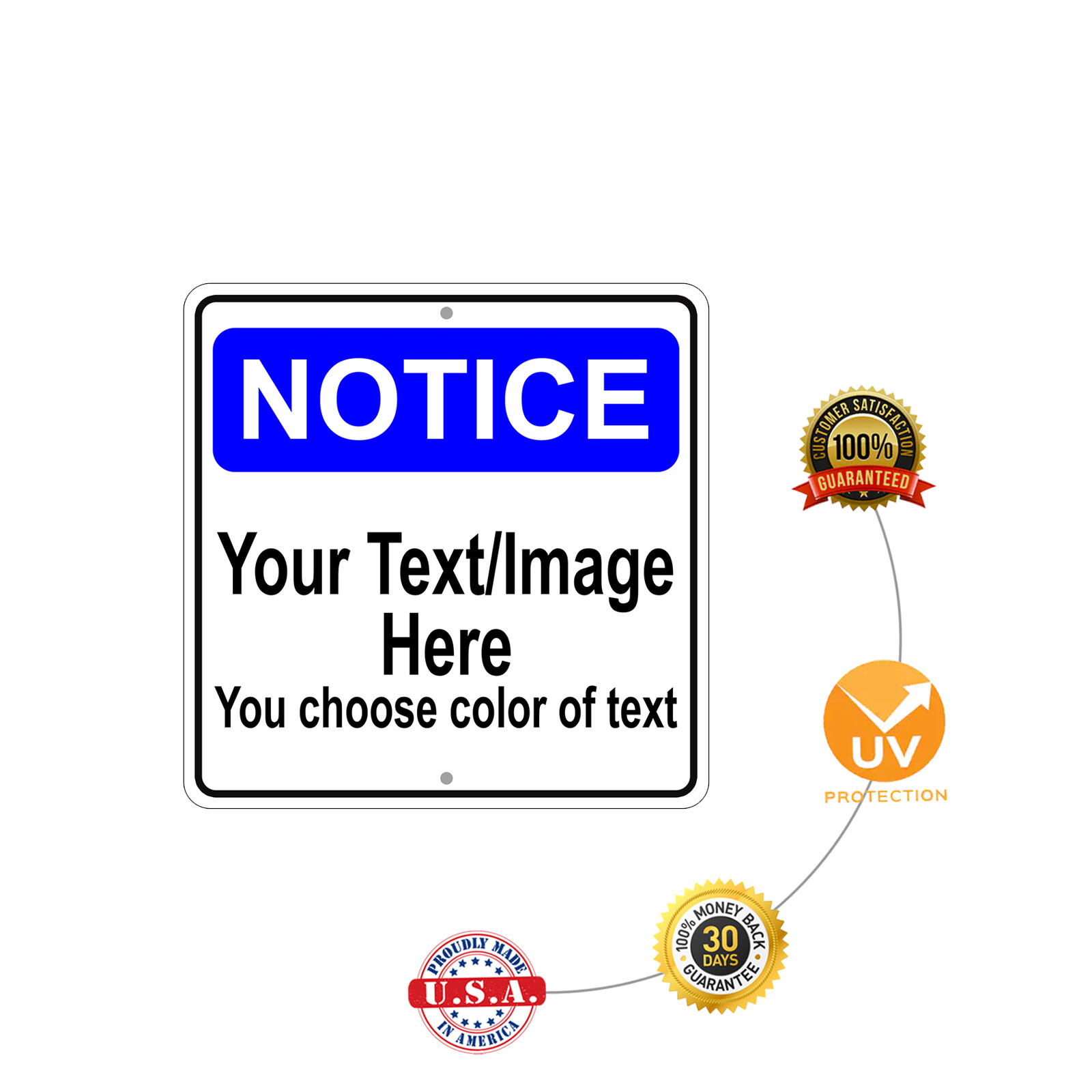 Custom Image Sign Notice Personalized Text Or Image Aluminum Metal 12"x12" Sign